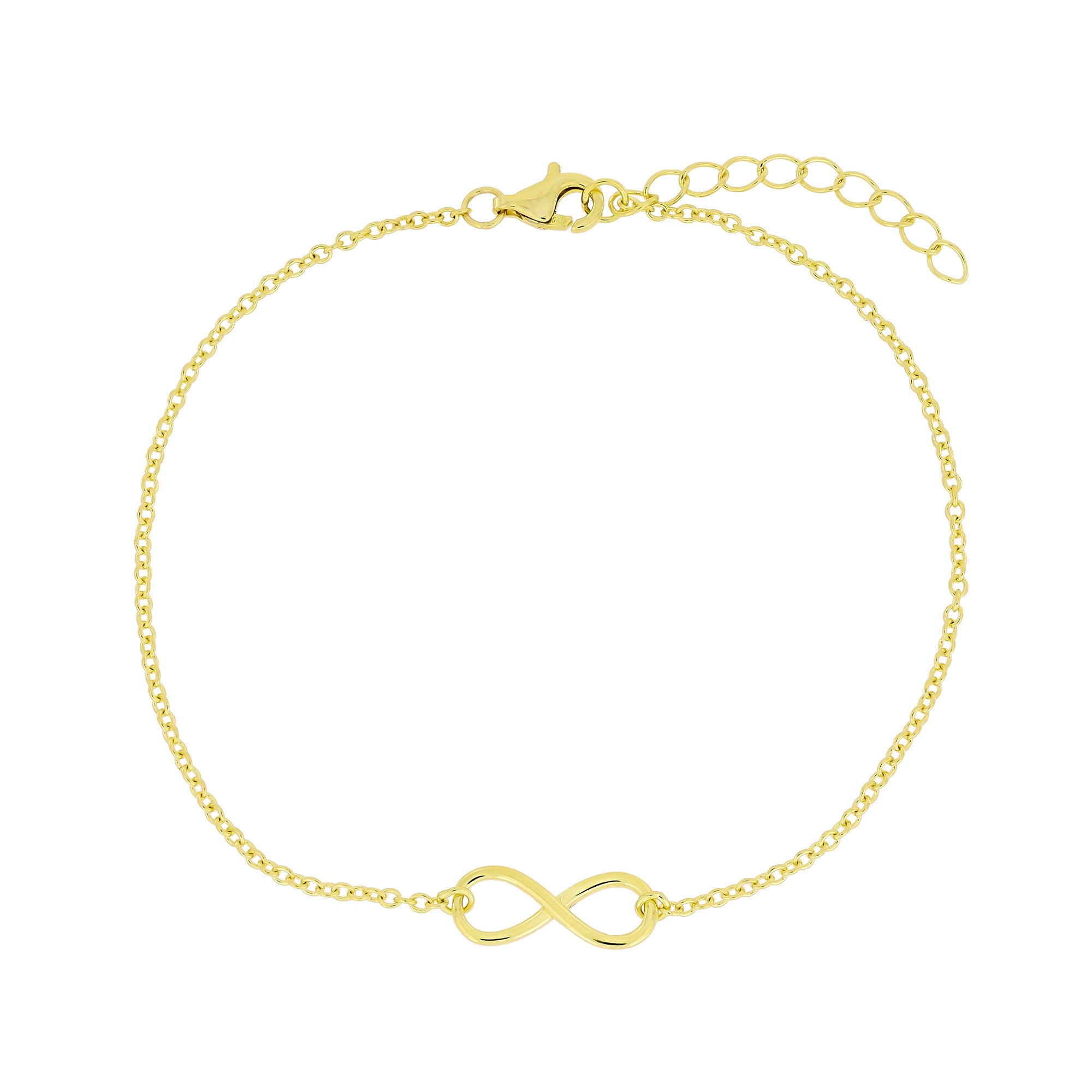 Gold vermeil infinity bracelet on white background
