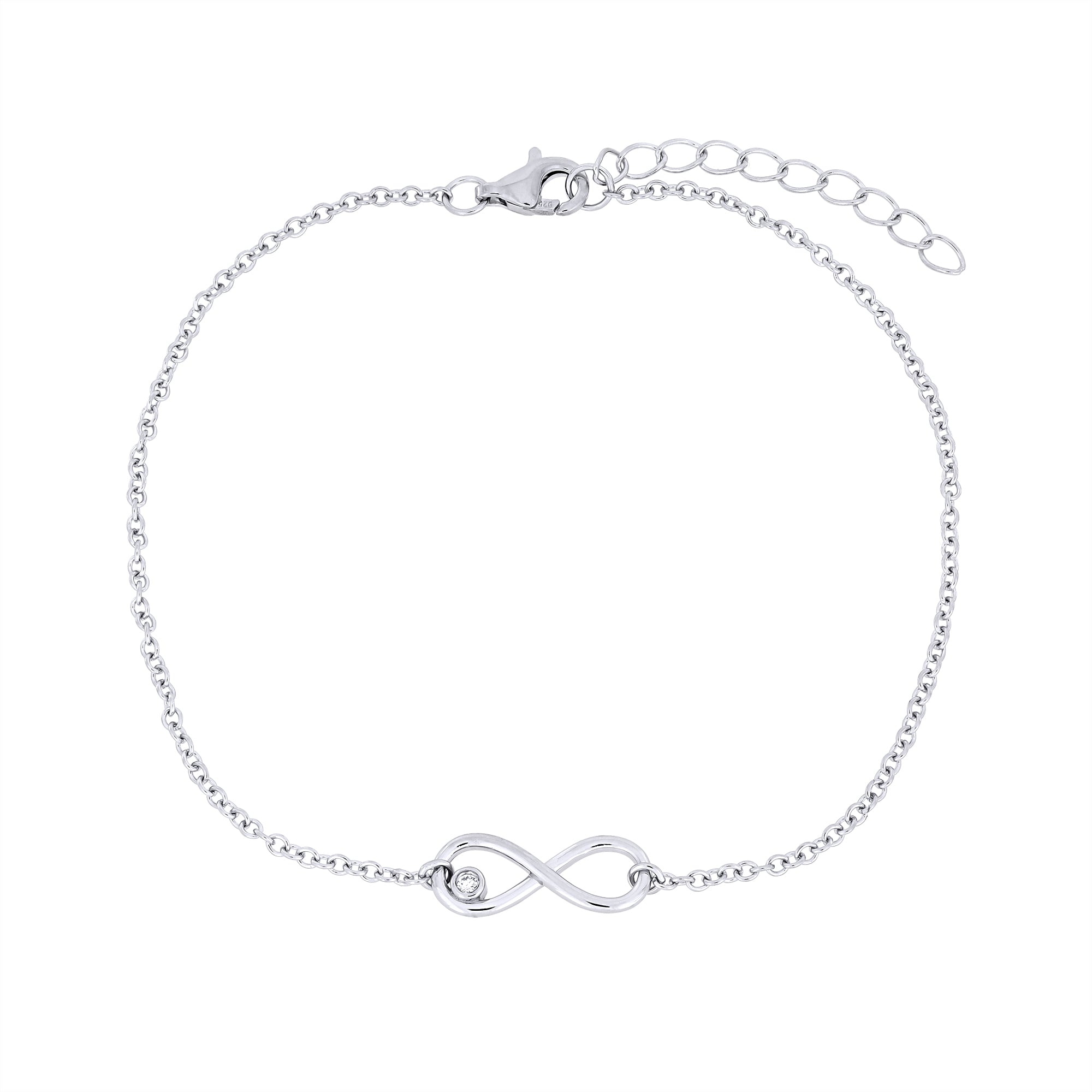 Silver & Solitaire 0.05 Carat Lab Grown Diamond Infinity Bracelet