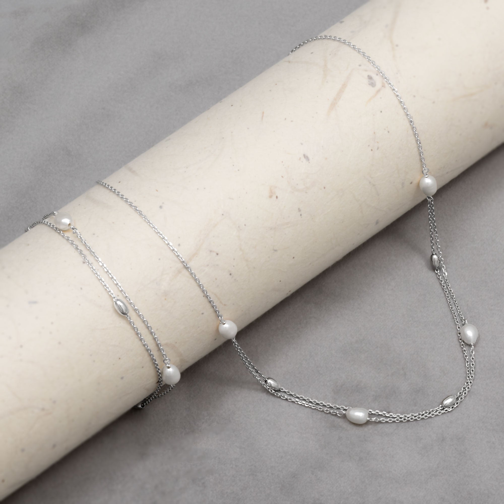 Sterling Silver Twin Strand Freshwater Pearl Necklace