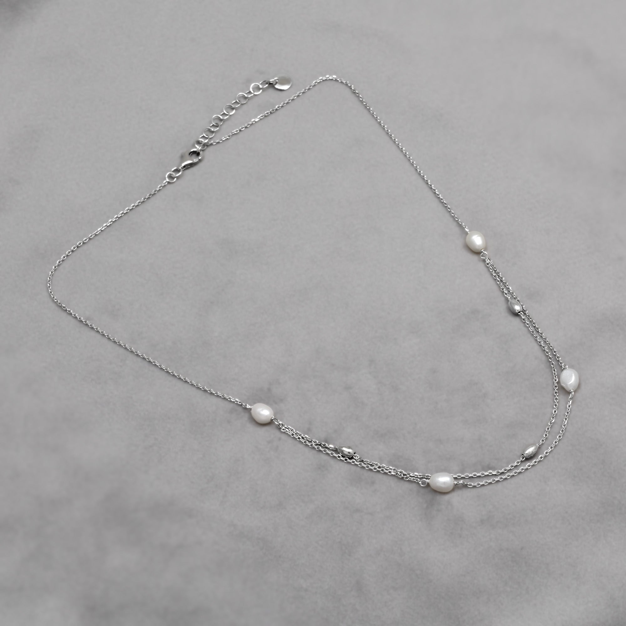 Sterling Silver Twin Strand Freshwater Pearl Necklace