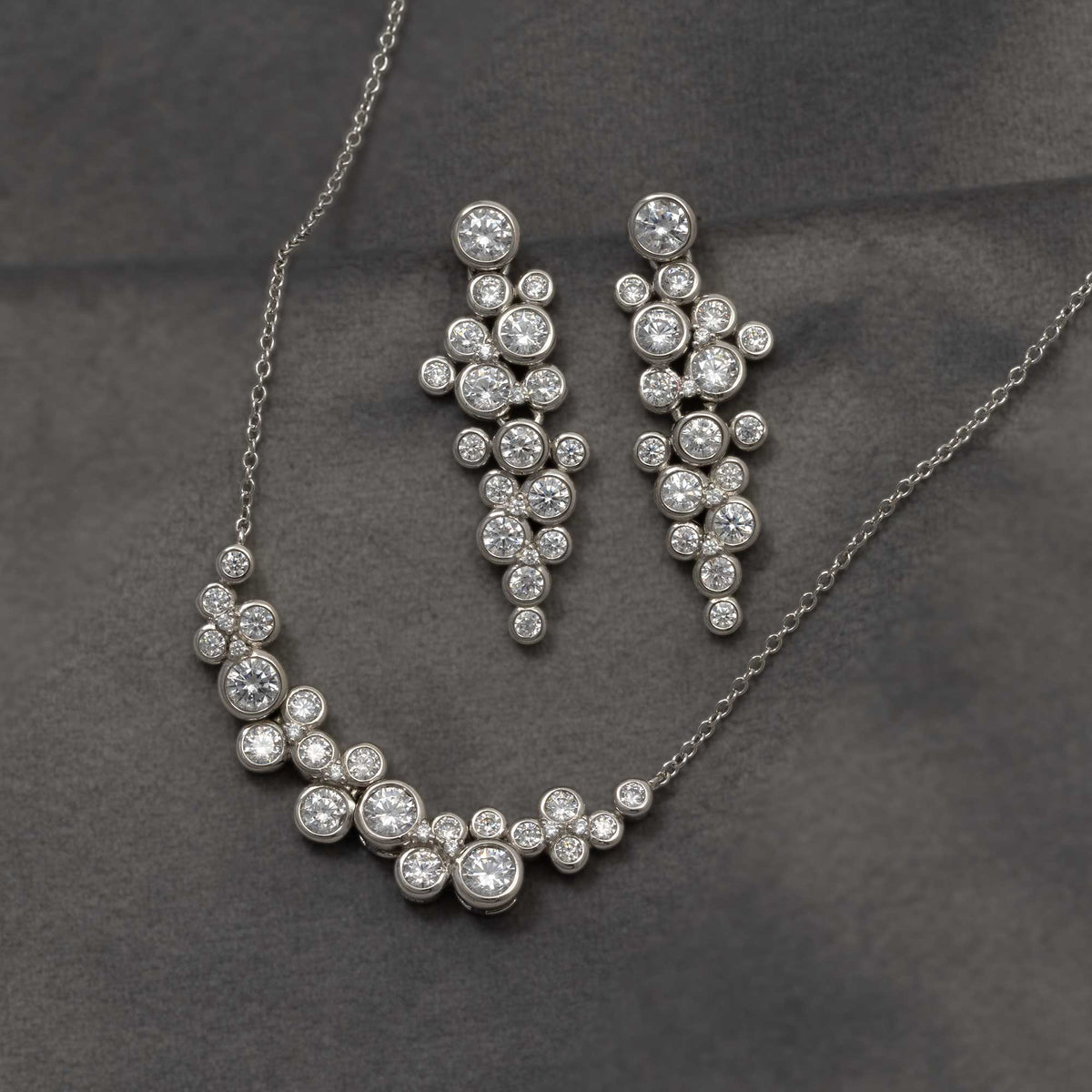 Sterling Silver Cubic Zirconia Bubbles Drop Earrings