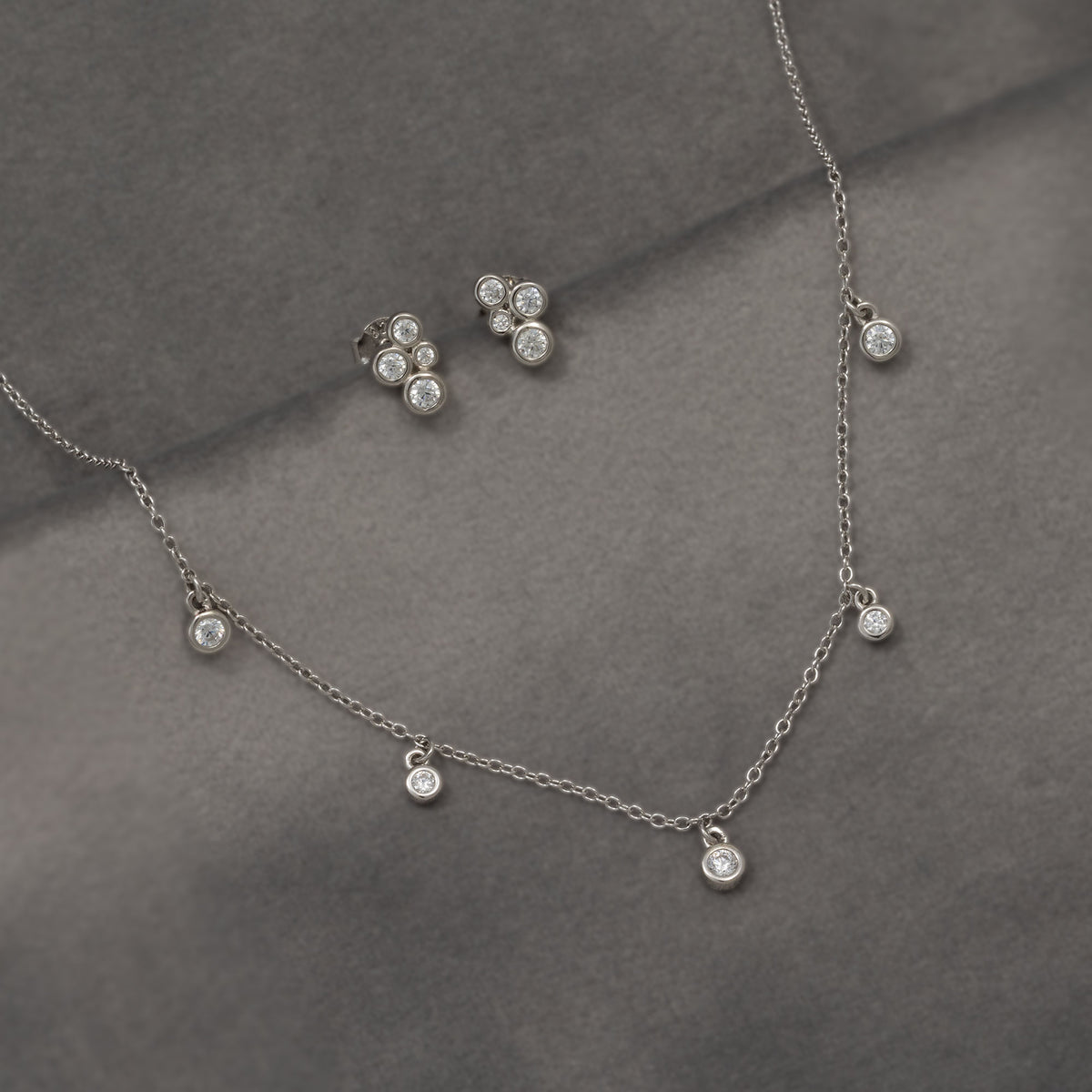 Sterling Silver Cubic Zirconia Bubbles Stud Earrings