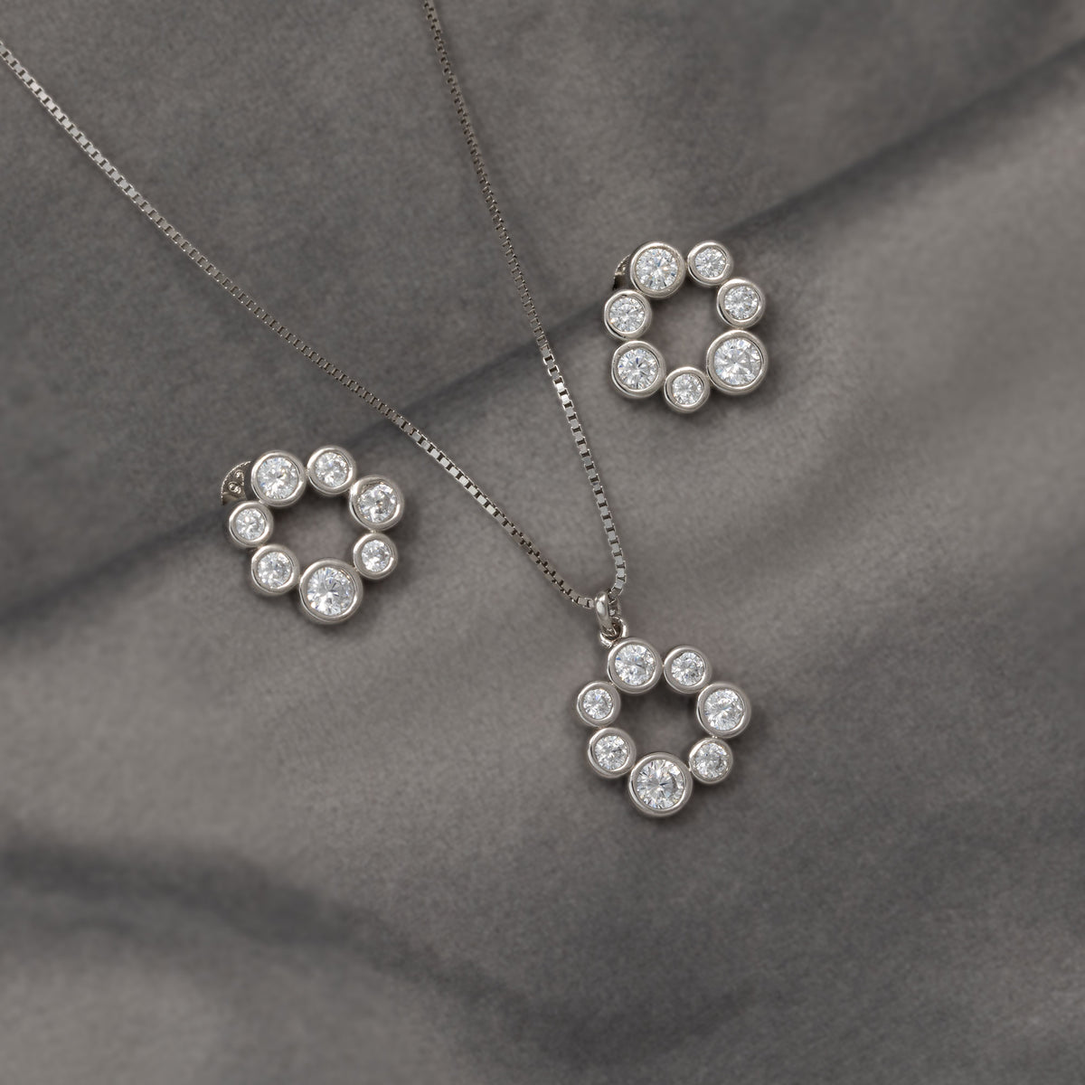Sterling Silver Seven Bubbles Circle Stud Earrings