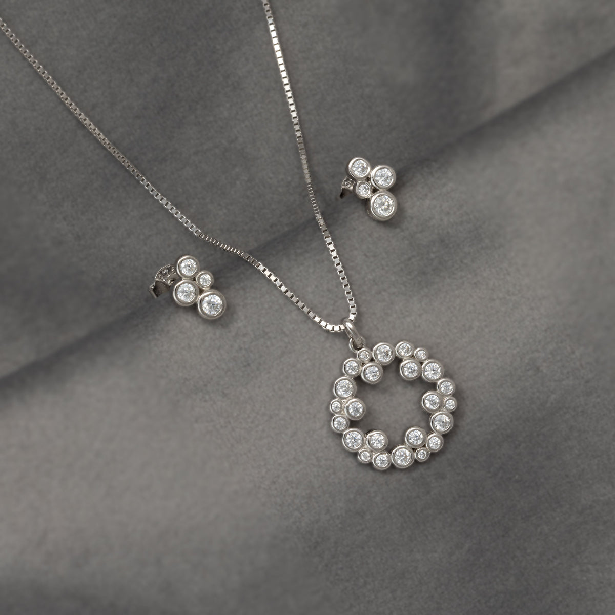 Sterling Silver Cubic Zirconia Bubbles Circle Pendant