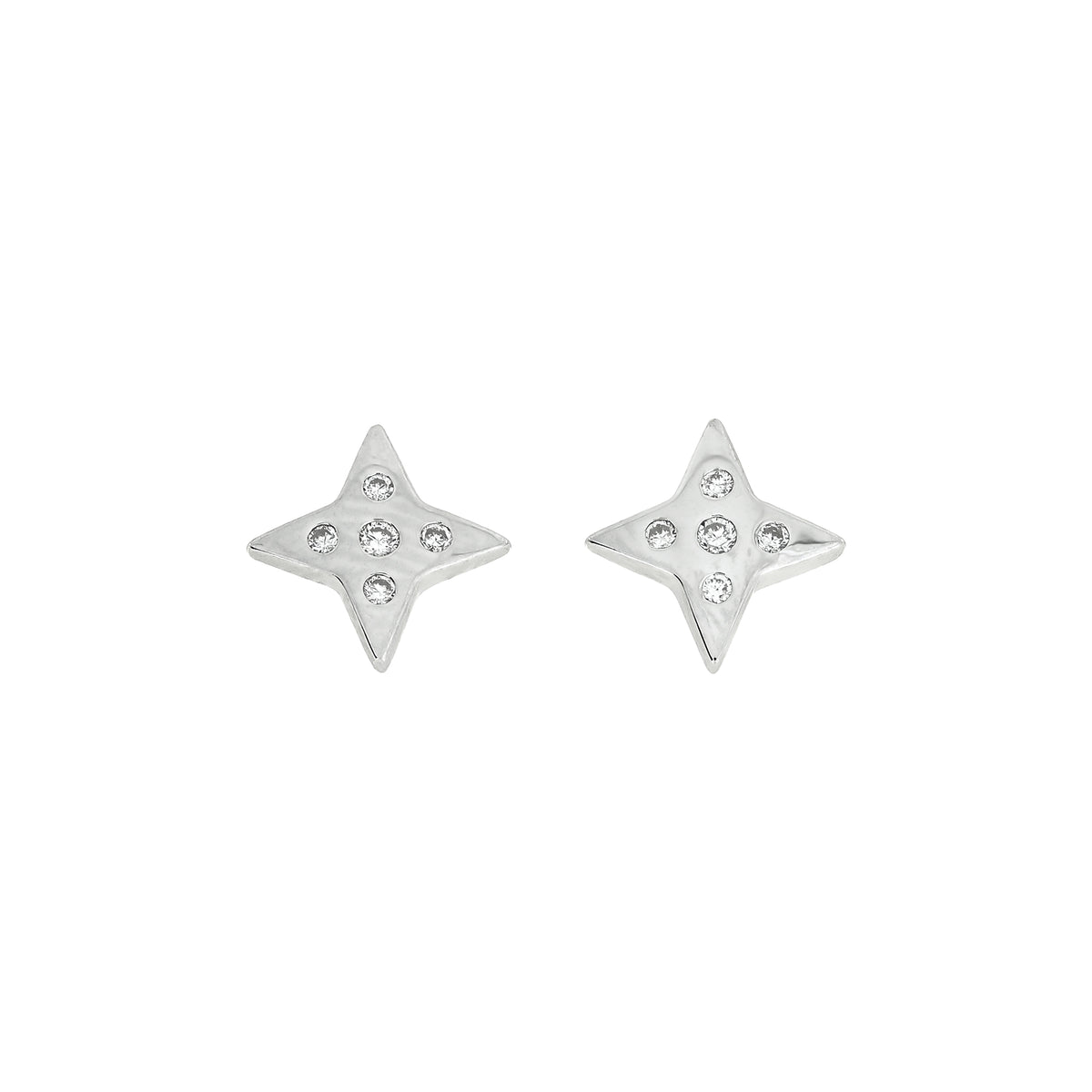 Sterling silver star stud earrings with lab grown diamonds, shown against a white background.