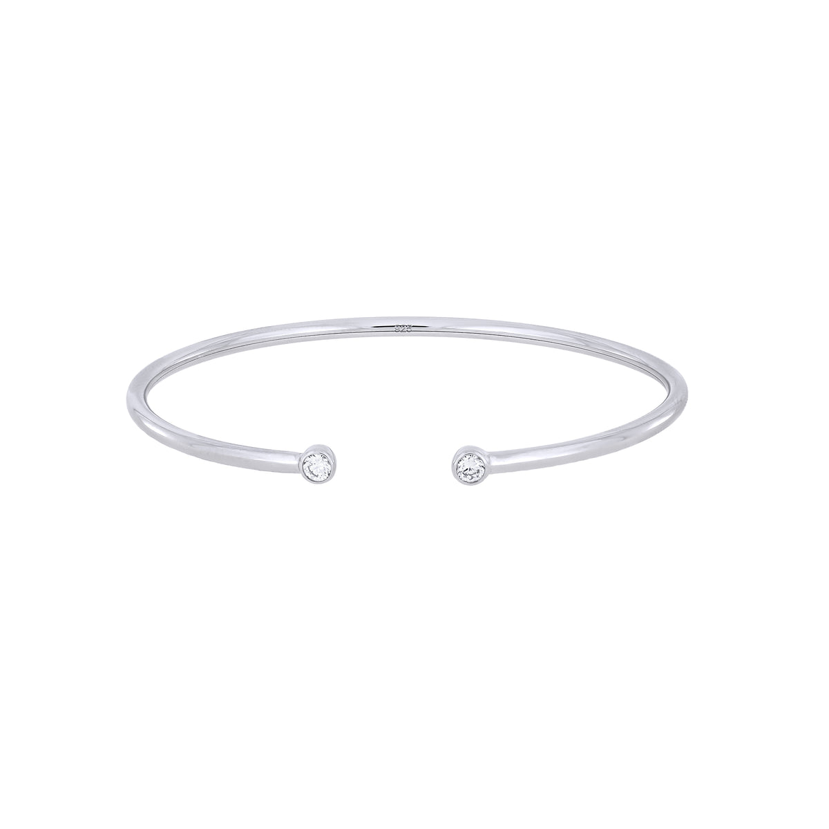 Silver bangle with lab grown diamonds on a white background
