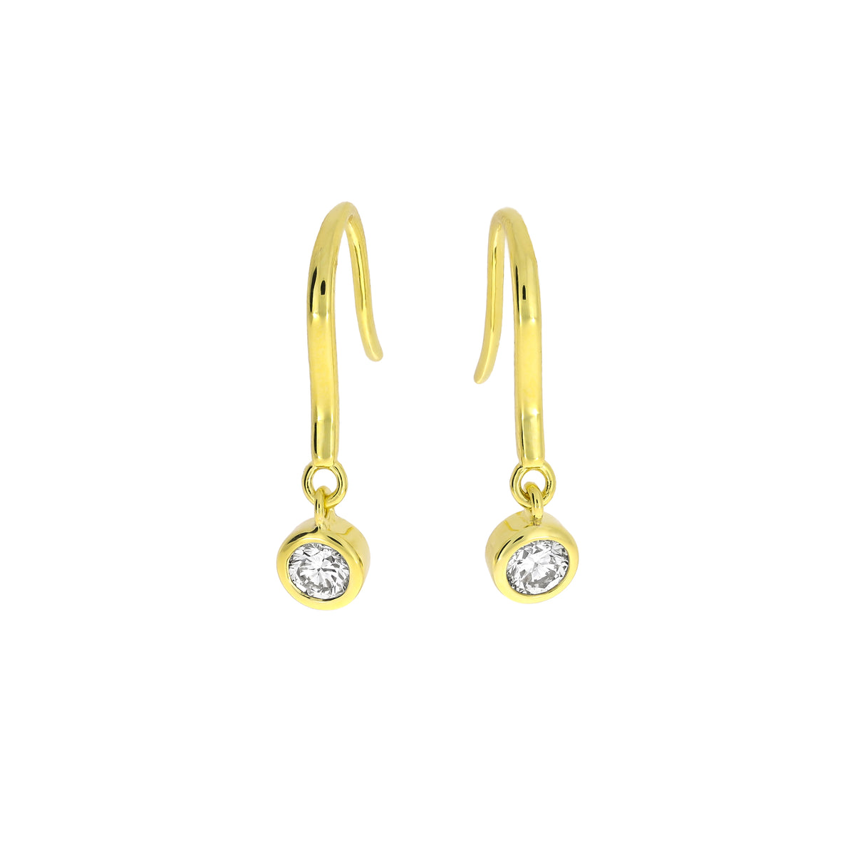 A pair of gold vermeil hook drop earrings, each featuring a quarter carat diamond, shown against a plain white background.