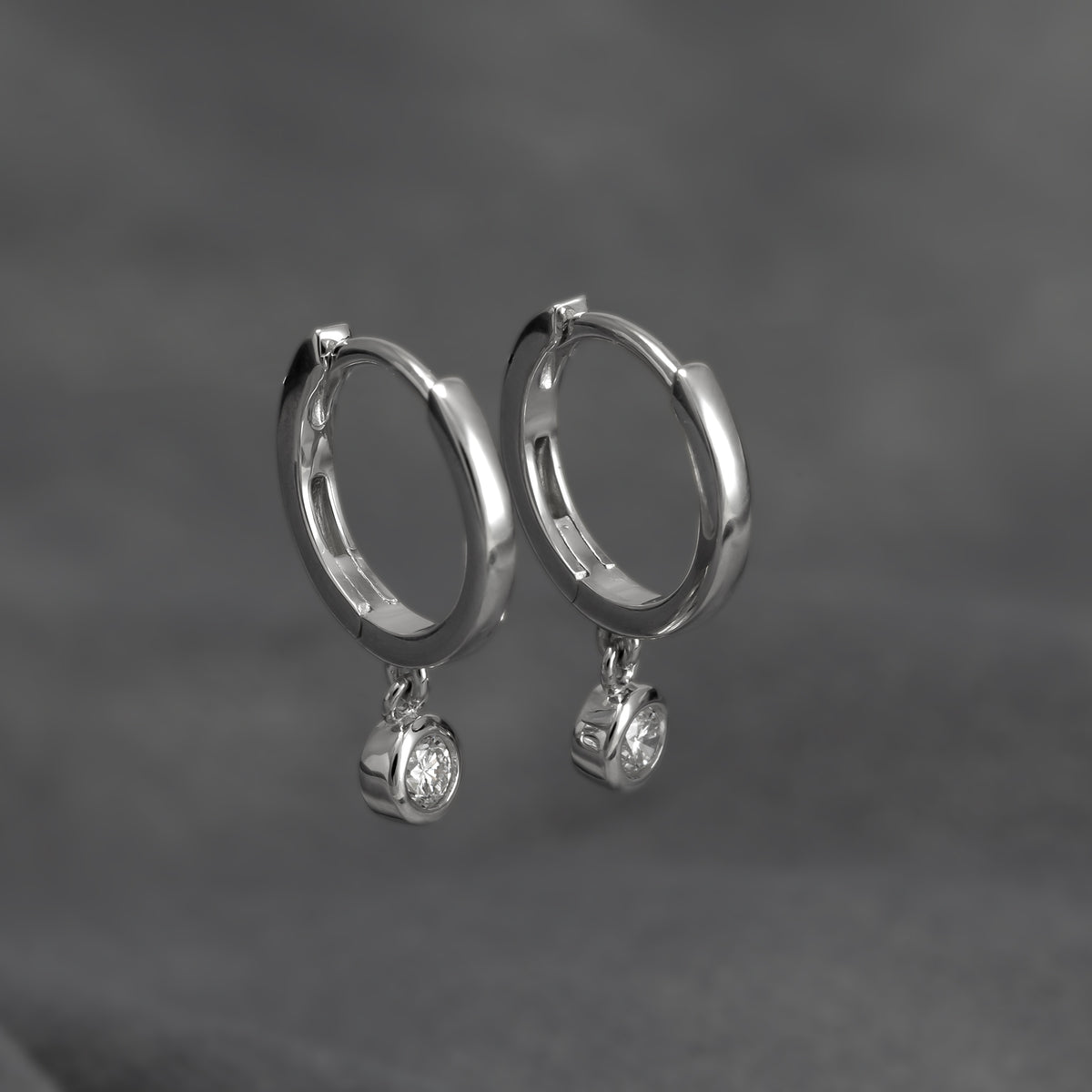 Sterling Silver & 0.25 Carat Lab Grown Diamond Charm Hinged Hoops