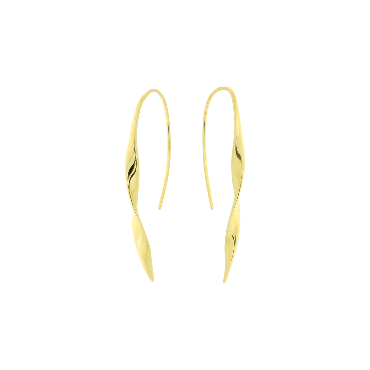 A pair of gold vermeil drop earrings with a twisted,  tapered design, shown against a plain white background.