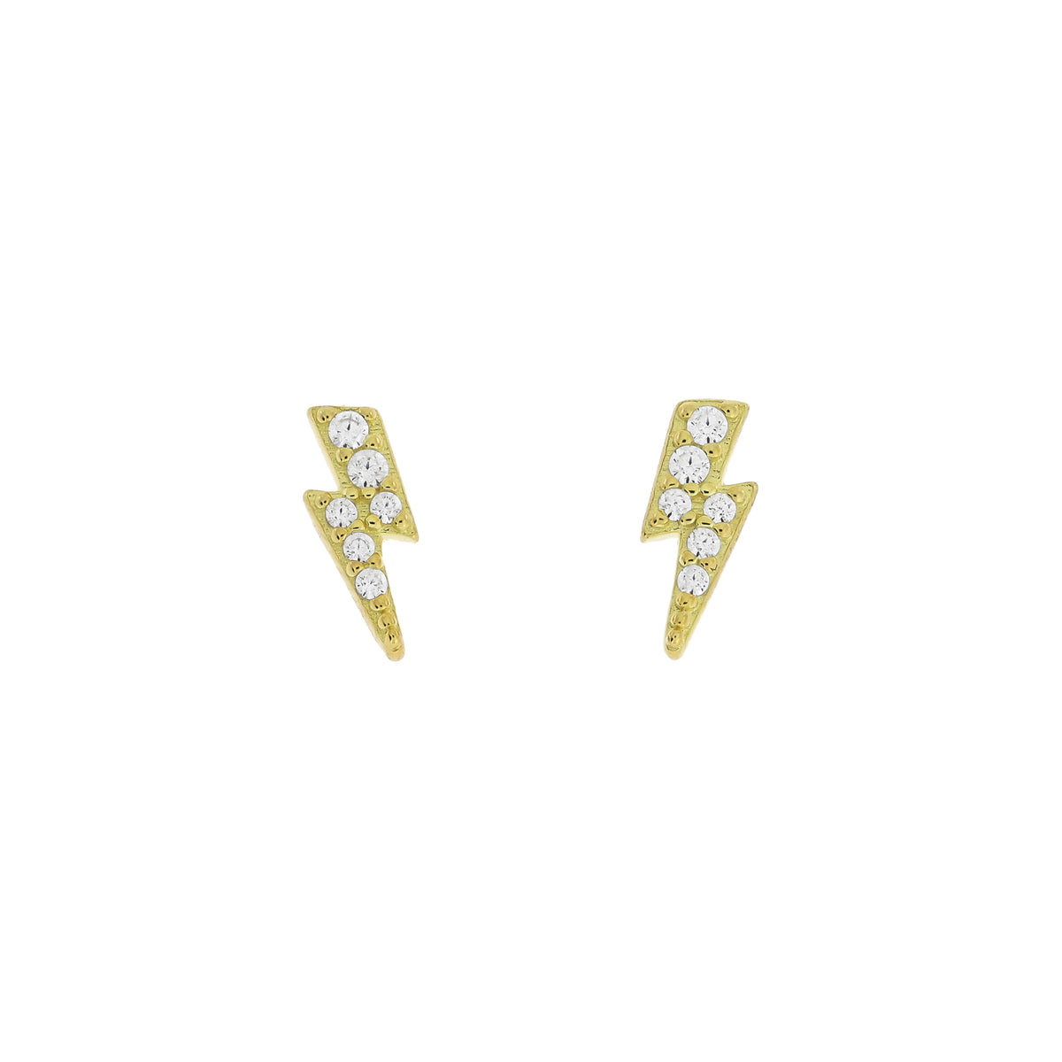 Pair of gold vermeil stud earrings with clear cubic zirconia on a white background