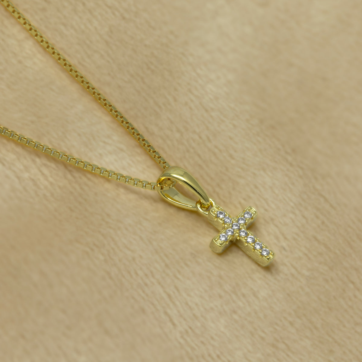 Gold Vermeil Miniature Pavé Cross Pendant