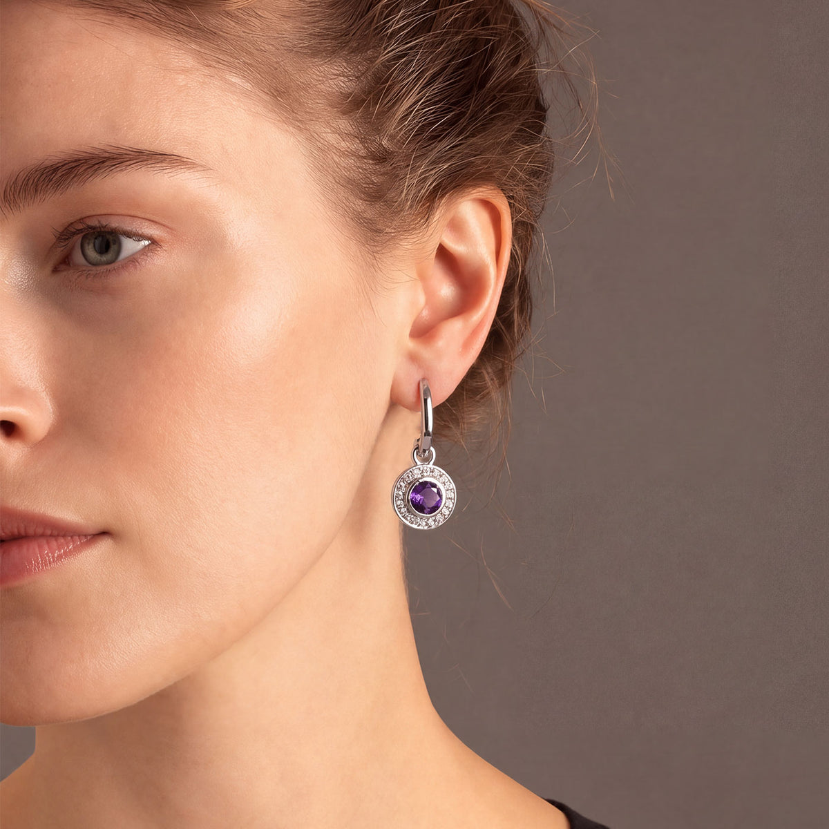 Amethyst & White Topaz Drop Earrings in Sterling Silver