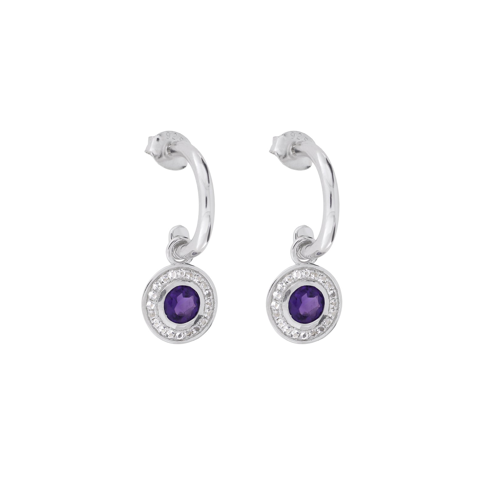 Amethyst & White Topaz Drop Earrings in Sterling Silver