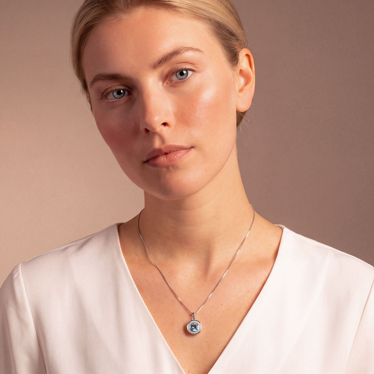 Blue Topaz & White Topaz Pendant in Sterling Silver