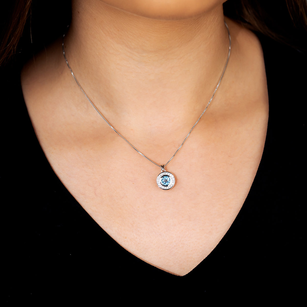 Blue Topaz & White Topaz Pendant in Sterling Silver