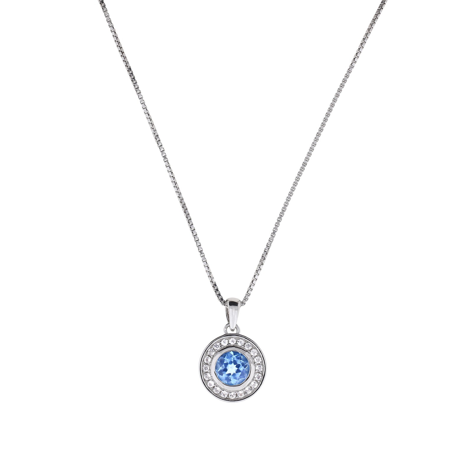 Blue Topaz & White Topaz Pendant in Sterling Silver