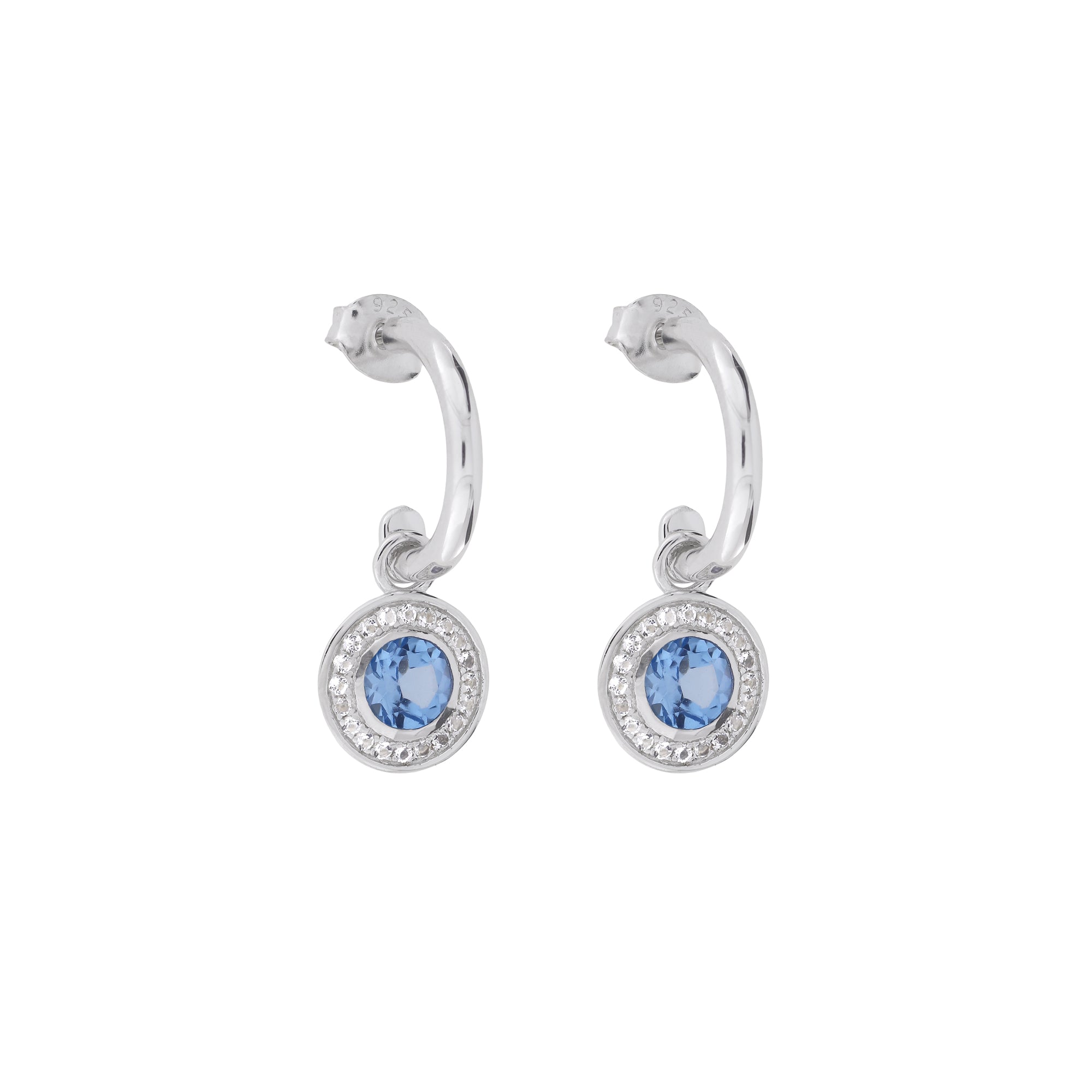 Blue Topaz & White Topaz Drop Earrings in Sterling Silver