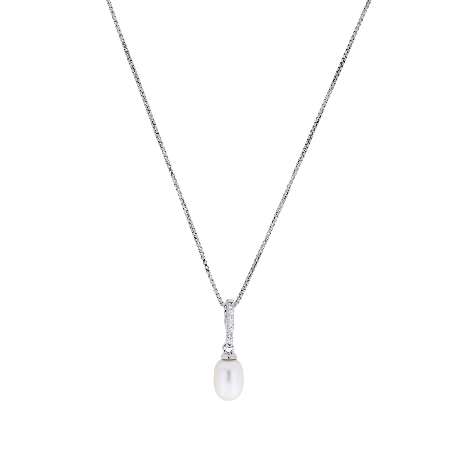 Silver & Pavé Oval Pearl Pendant