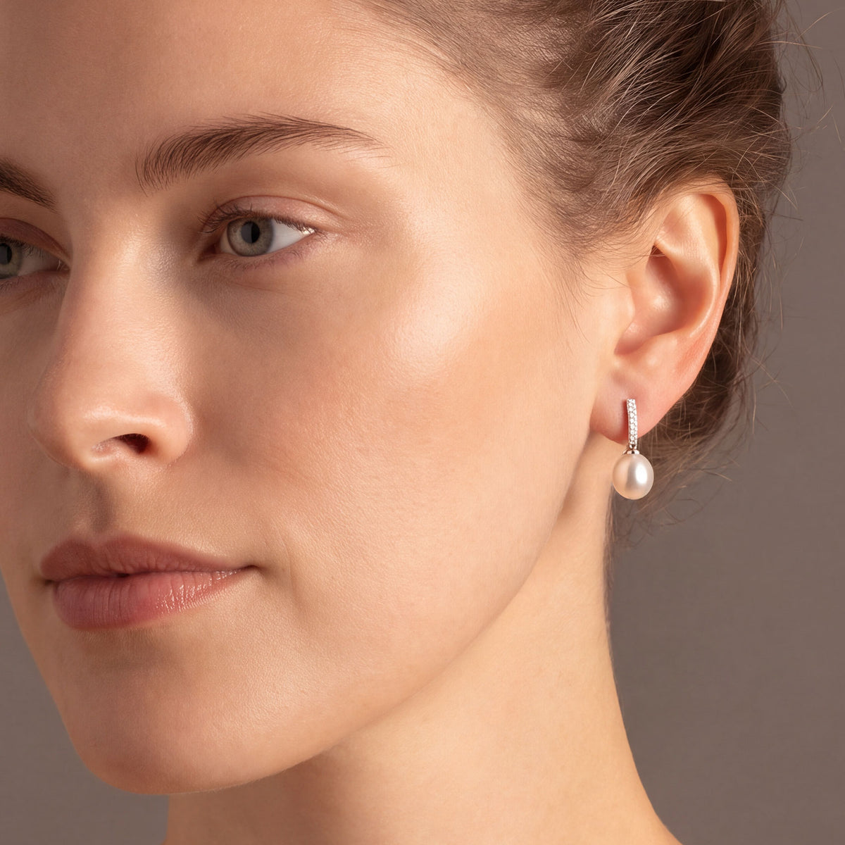 Silver & Pavé Oval Pearl Drop Earrings