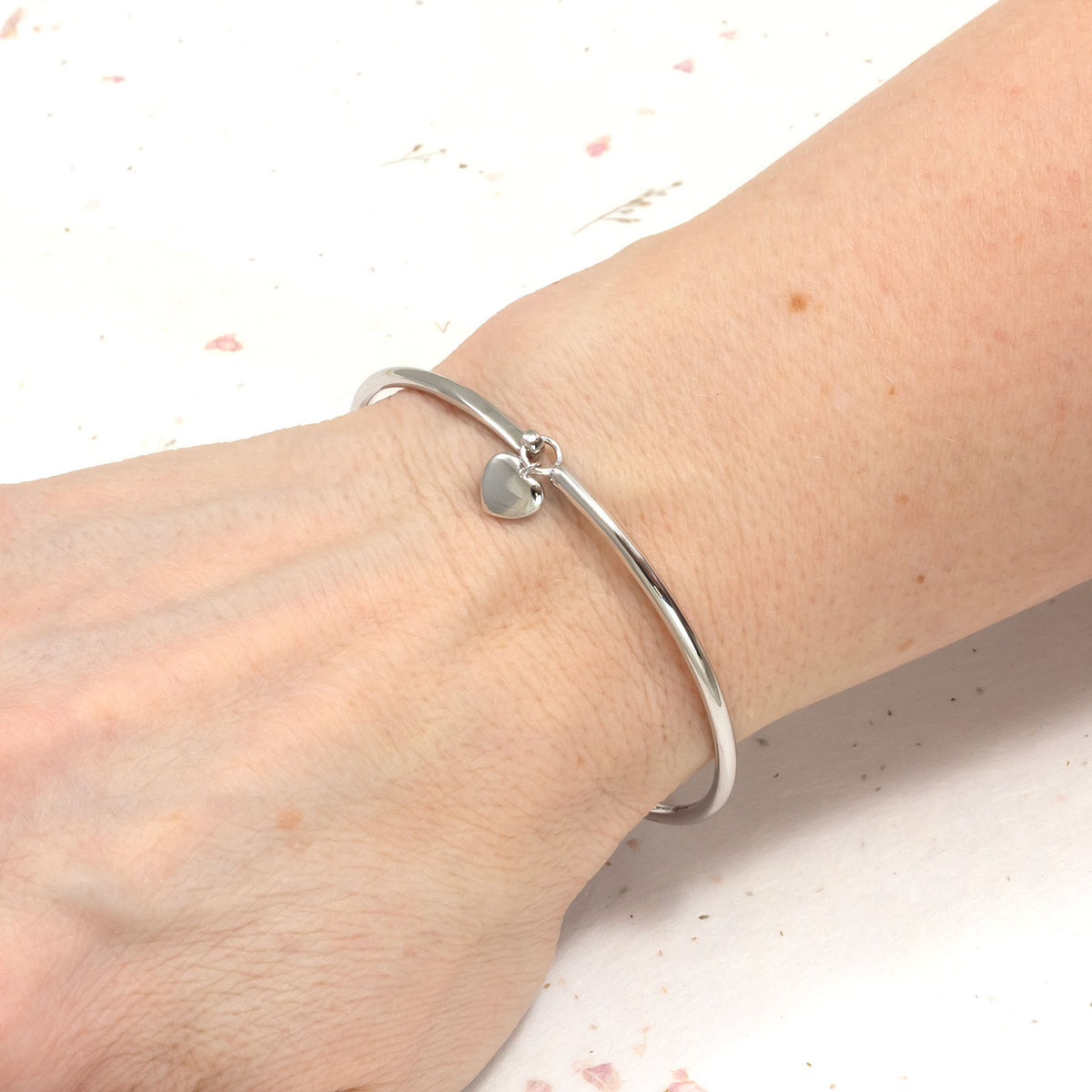 Sterling Silver Heart Charm Hook Bangle