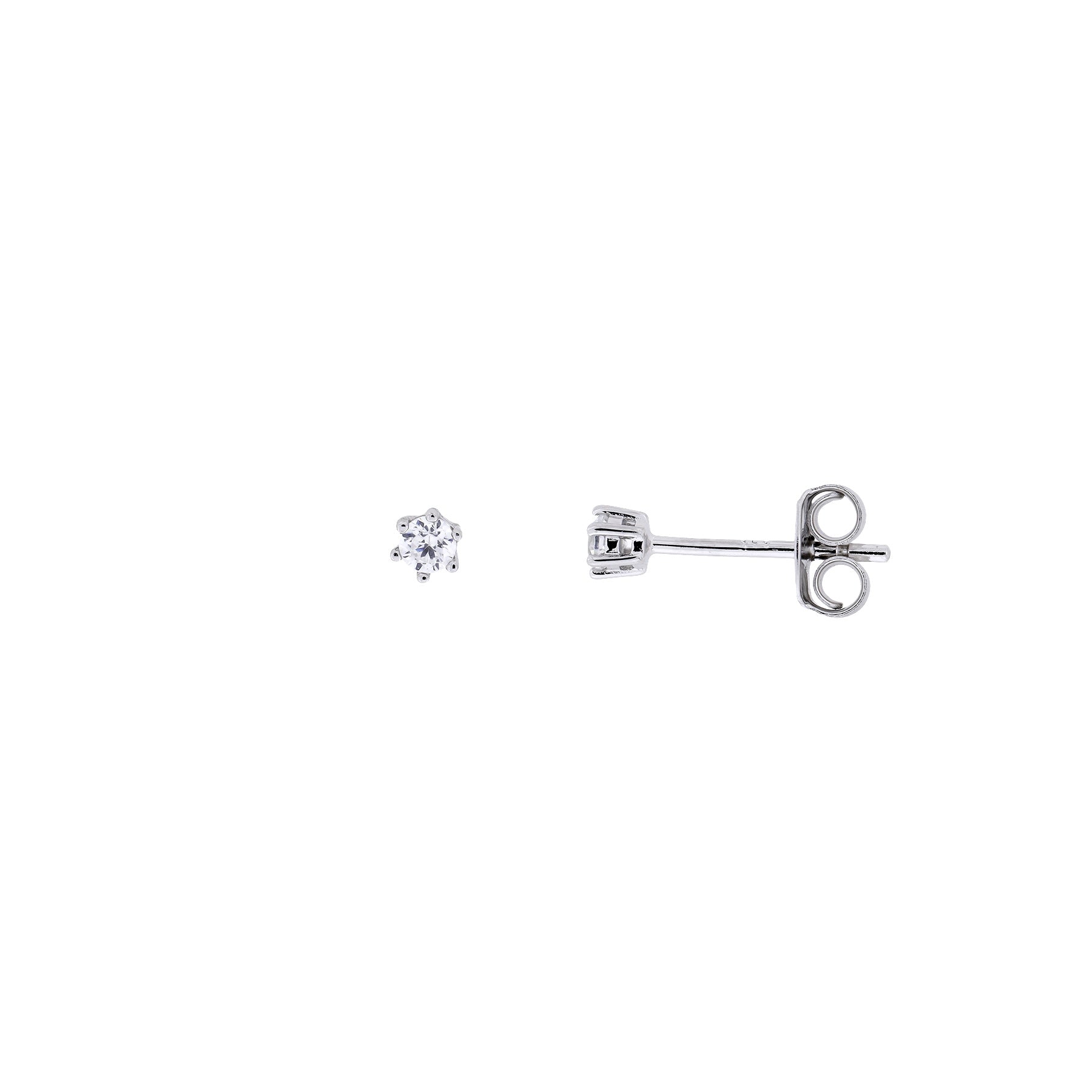 Pair of silver stud earrings featuring small, brilliant-cut cubic zirconia stones set in classic prong settings for timeless sterling silver jewellery elegance.