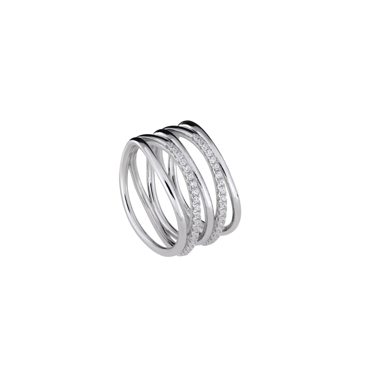 Five Strand Pavé Silver Waves Ring