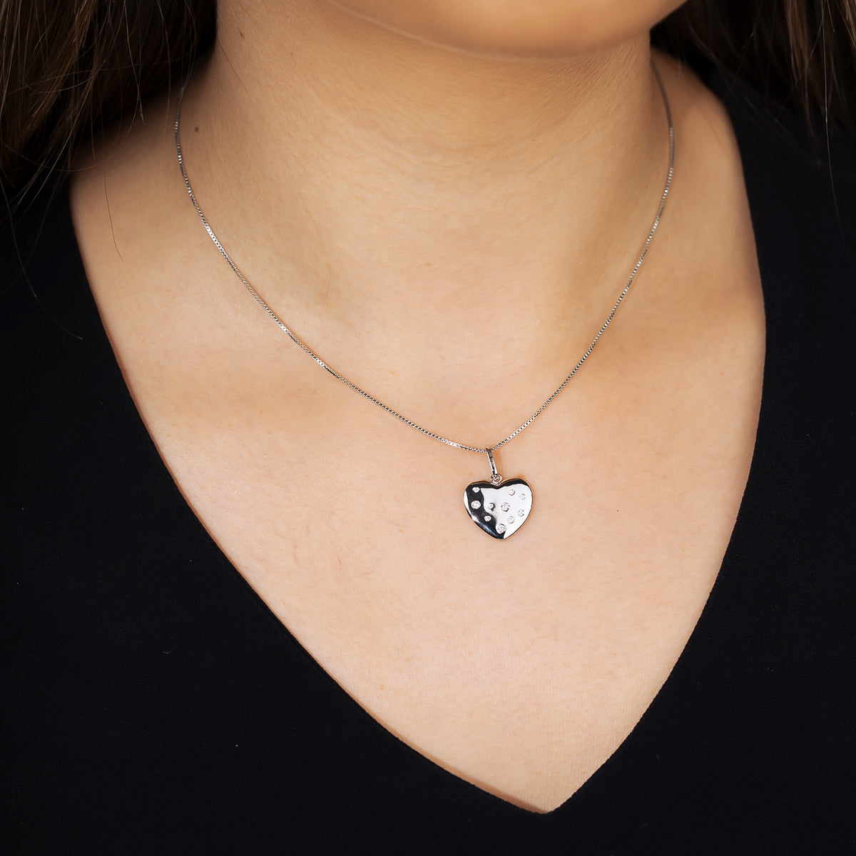 Sterling Silver Scattered Stones Heart Pendant