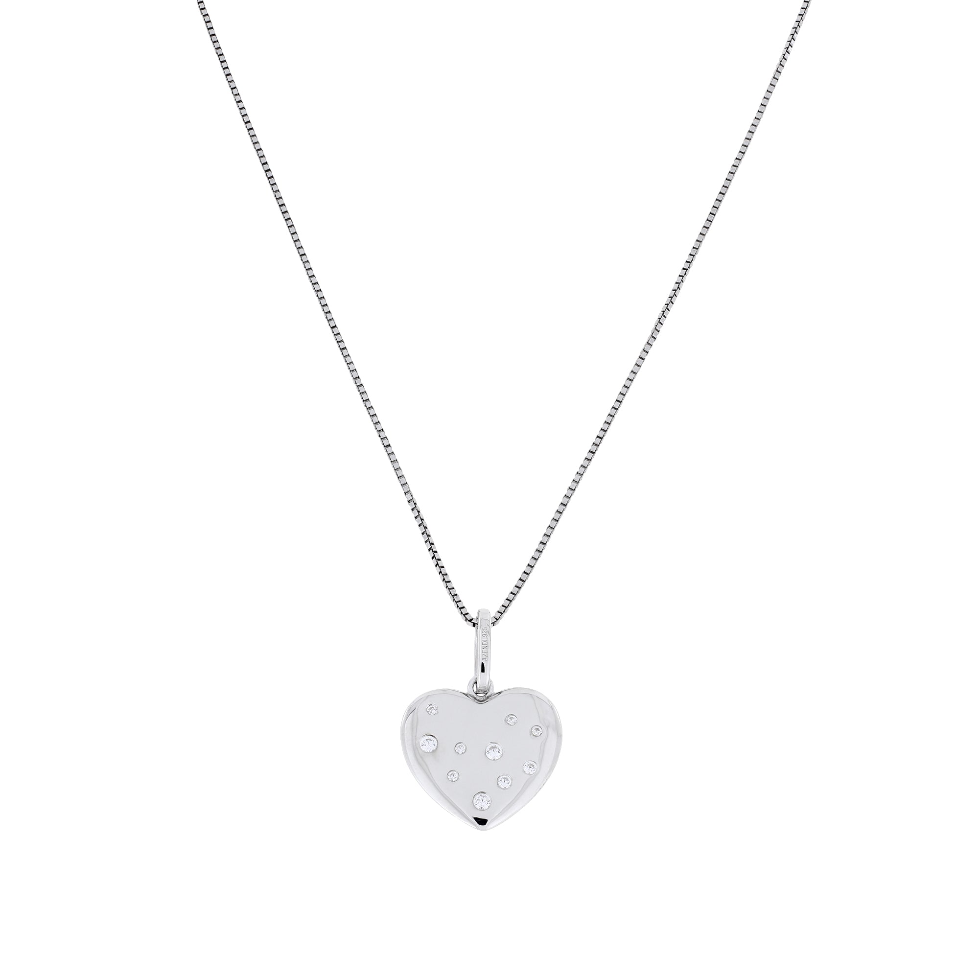 Sterling Silver Scattered Stones Heart Pendant