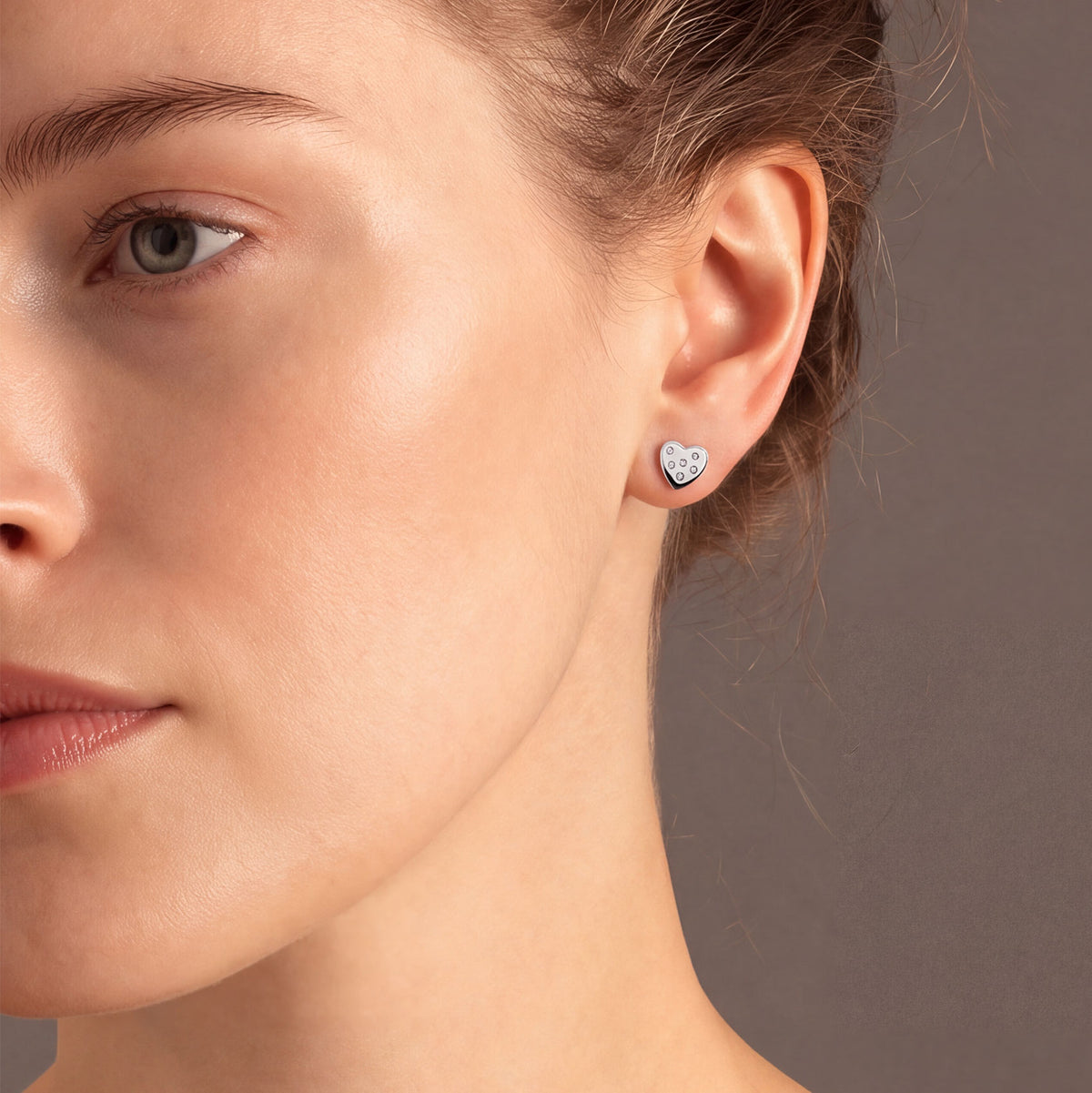 Sterling Silver Scattered Stones Heart Stud Earrings