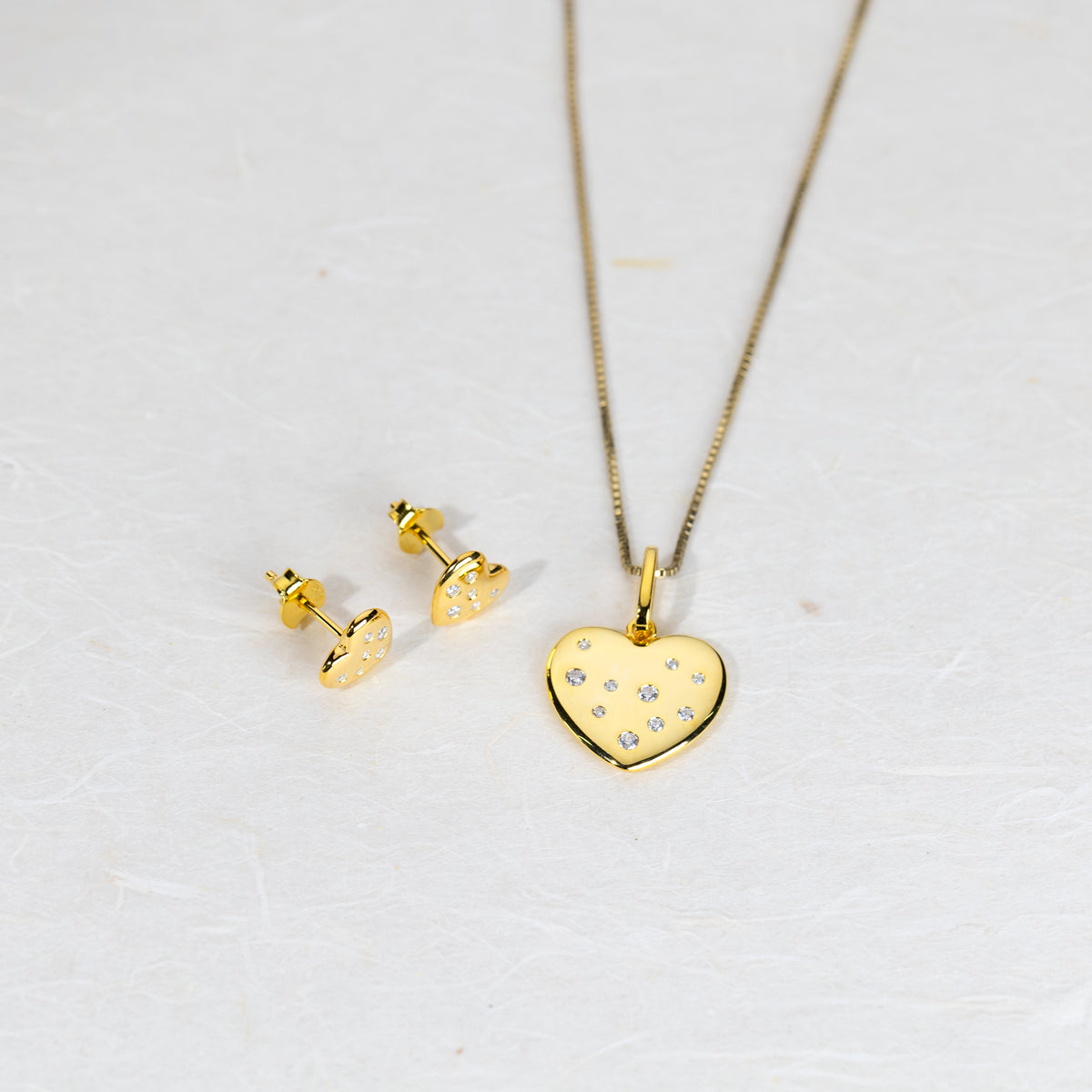 Gold Vermeil Scattered Stones Heart Stud Earrings