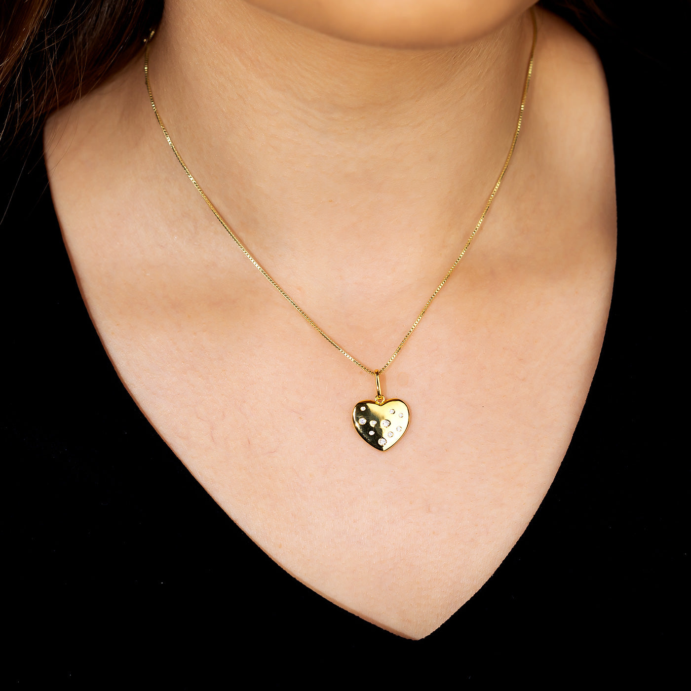 Gold Vermeil Scattered Stones Heart Pendant