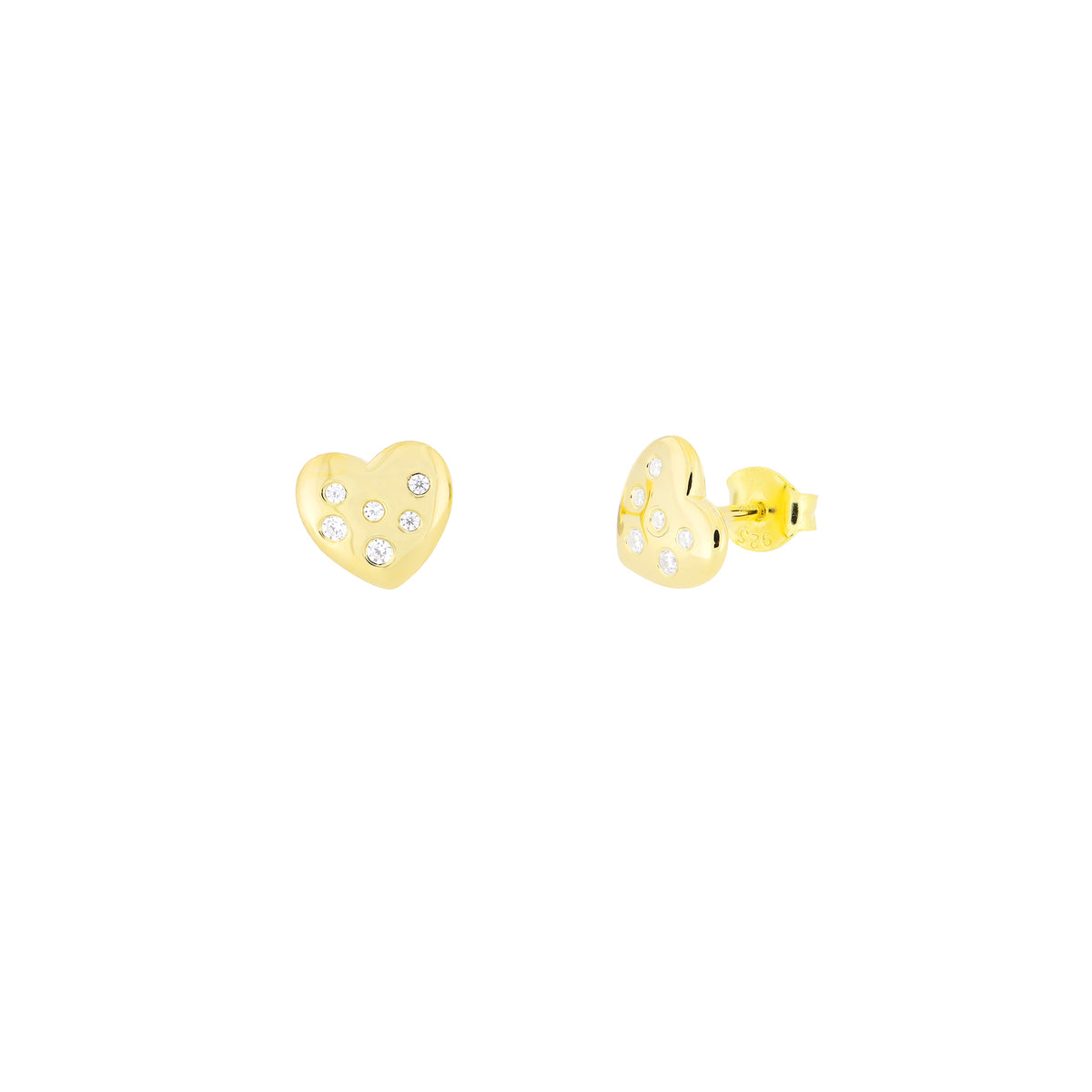 Gold Vermeil Scattered Stones Heart Stud Earrings