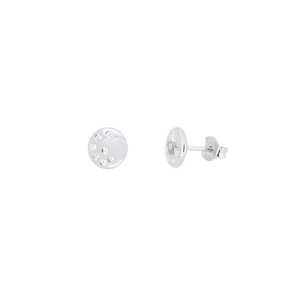 Sterling Silver Scattered Stones Round Stud Earrings