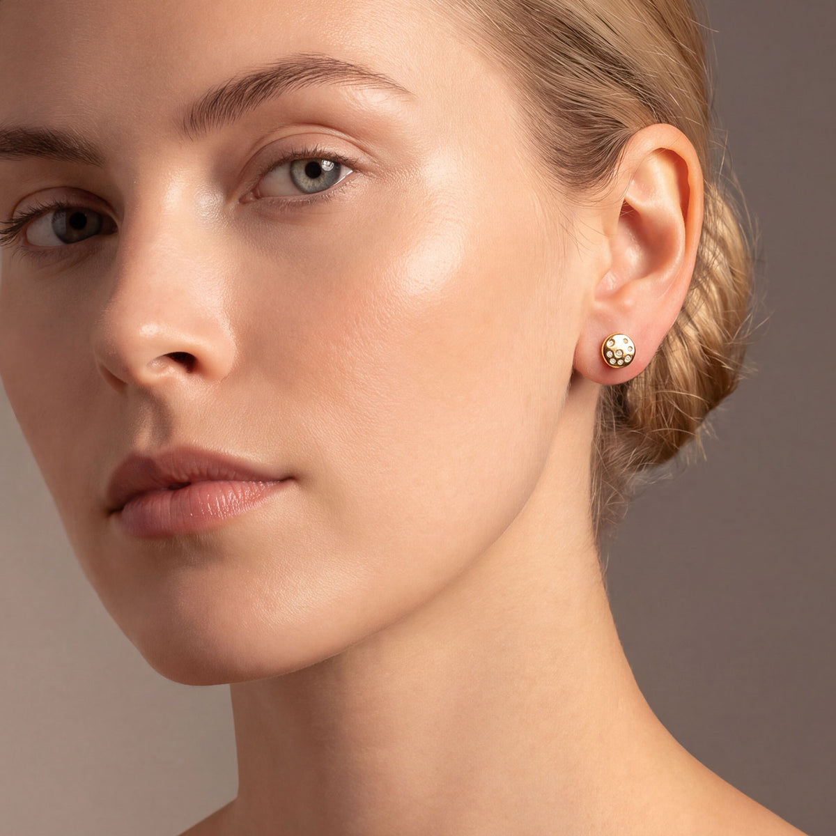 Gold Vermeil Scattered Stones Round Stud Earrings