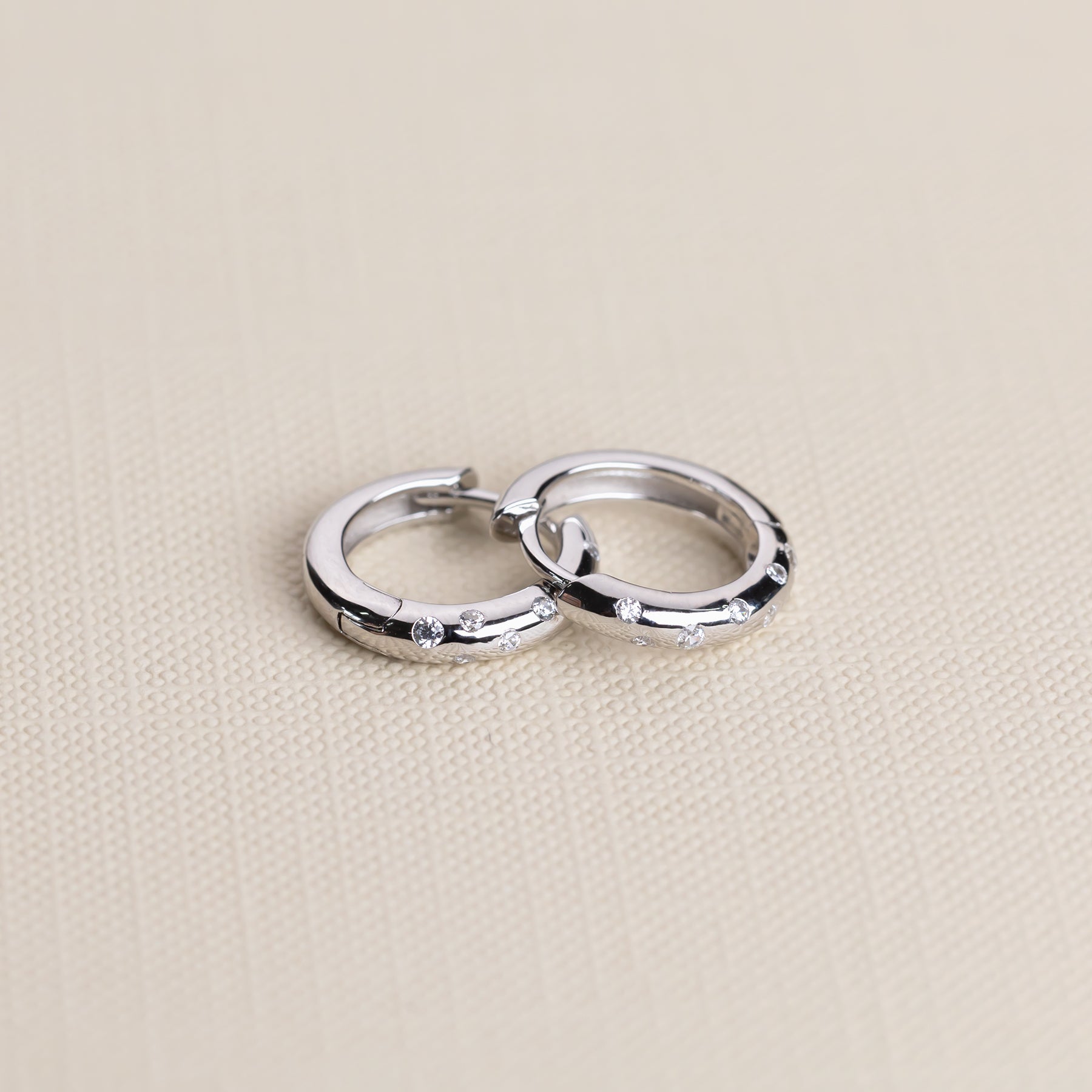 Sterling Silver Scattered Stones Hinged Hoop Earrings