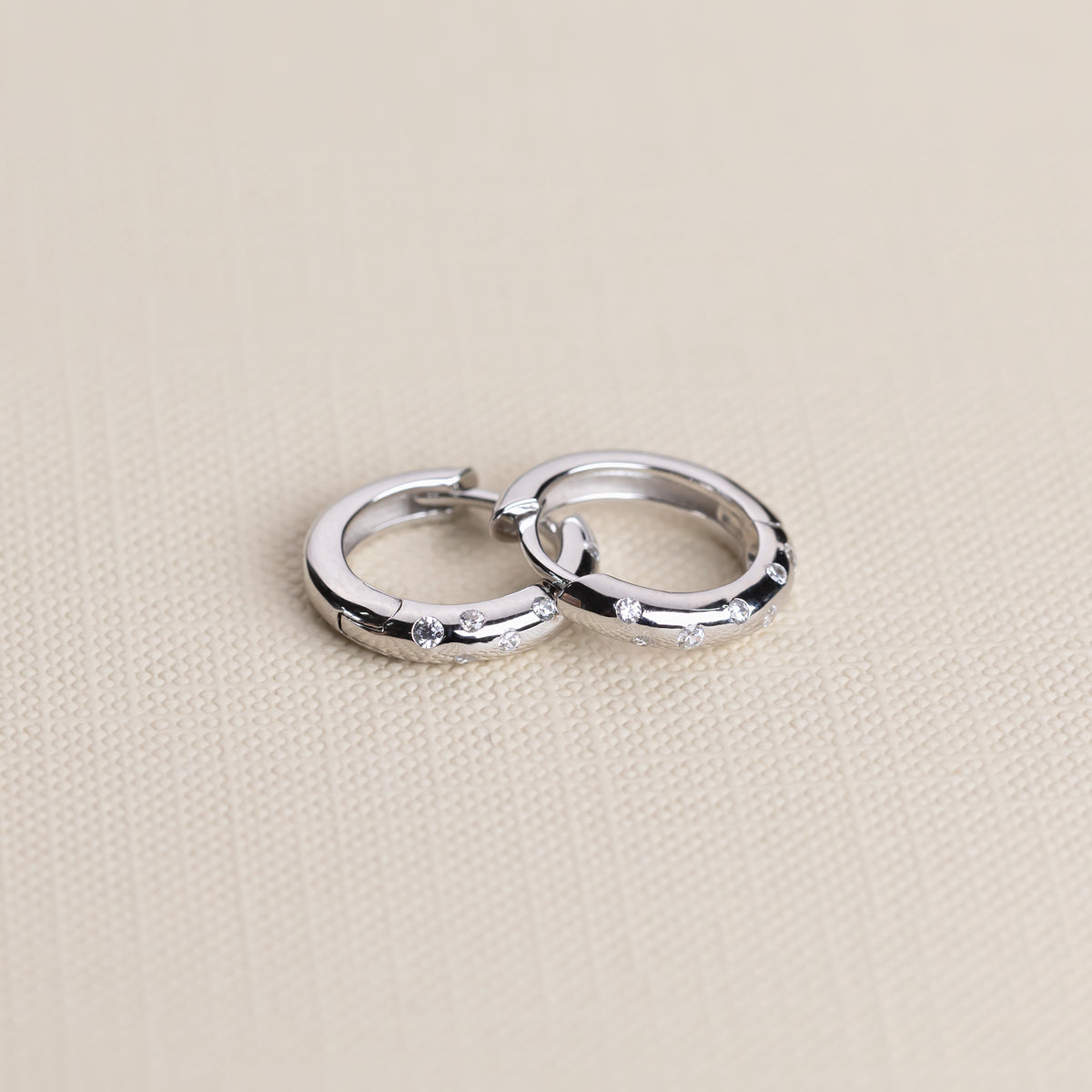 Sterling Silver Scattered Stones Hinged Hoop Earrings