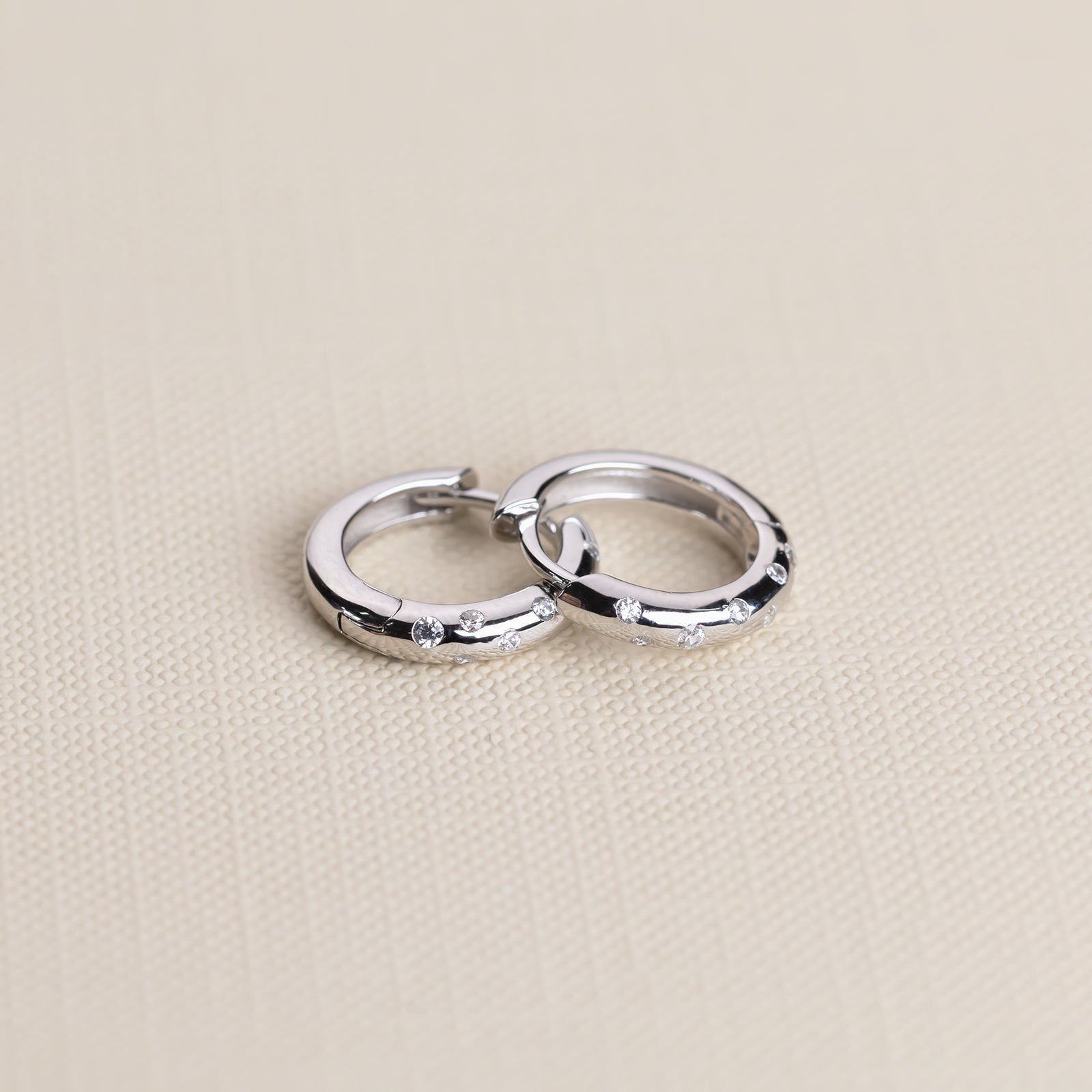 Sterling Silver Scattered Stones Hinged Hoop Earrings