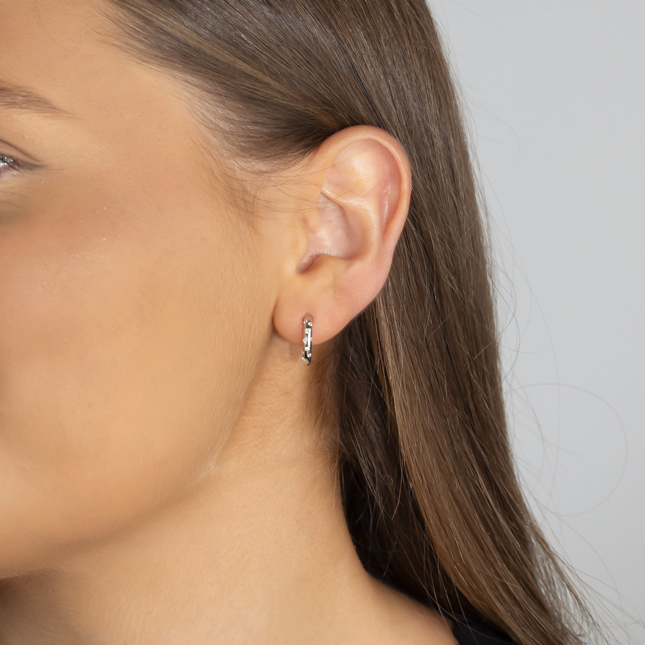 Sterling Silver Scattered Stones Hinged Hoop Earrings