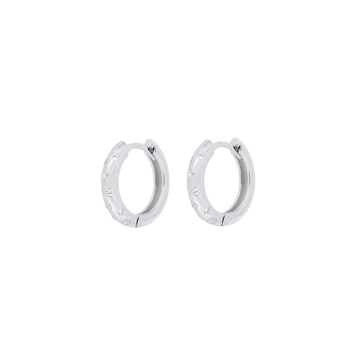 Sterling Silver Scattered Stones Hinged Hoop Earrings