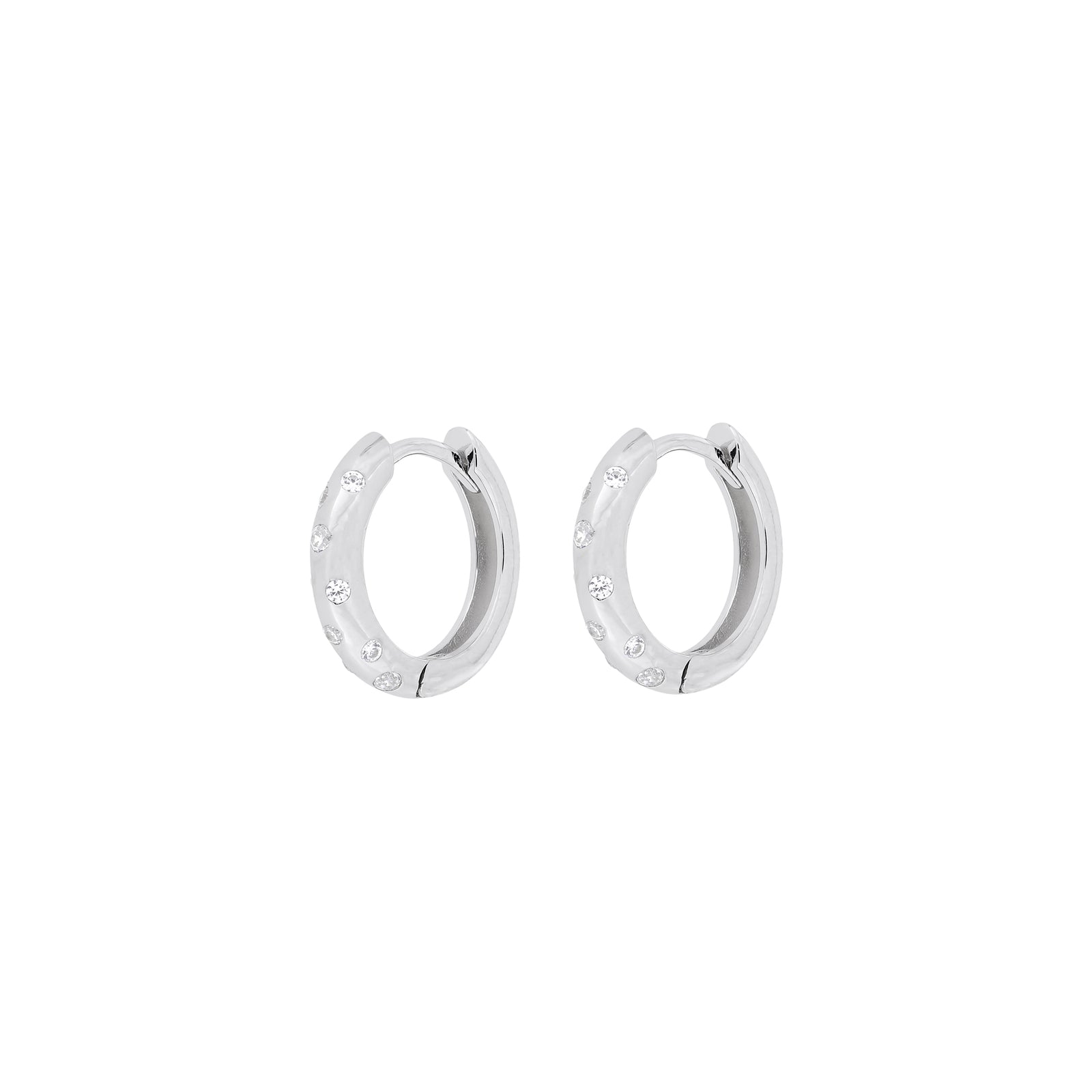 Sterling Silver Scattered Stones Hinged Hoop Earrings