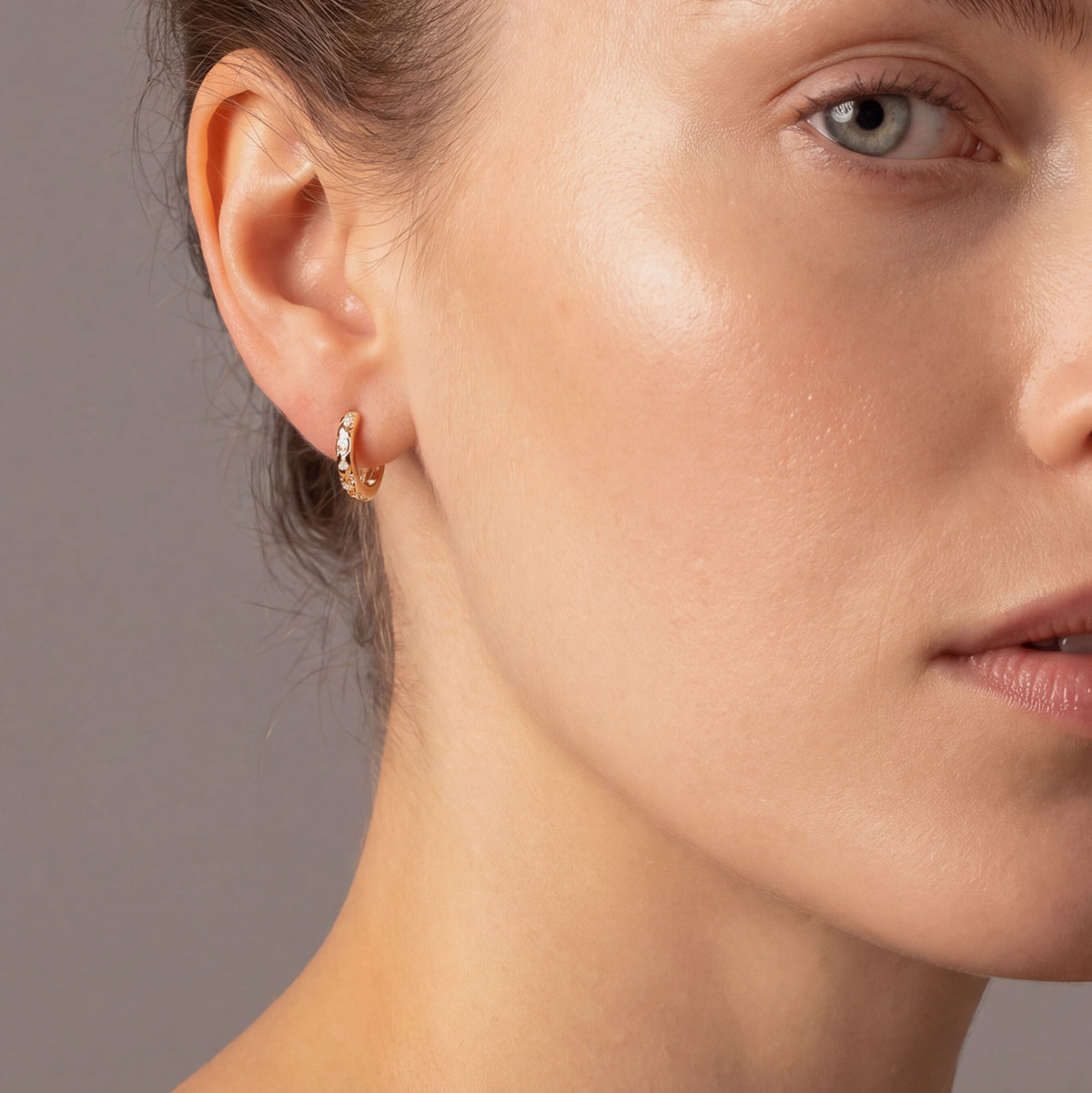 Gold Vermeil Scattered Stones Hinged Hoop Earrings