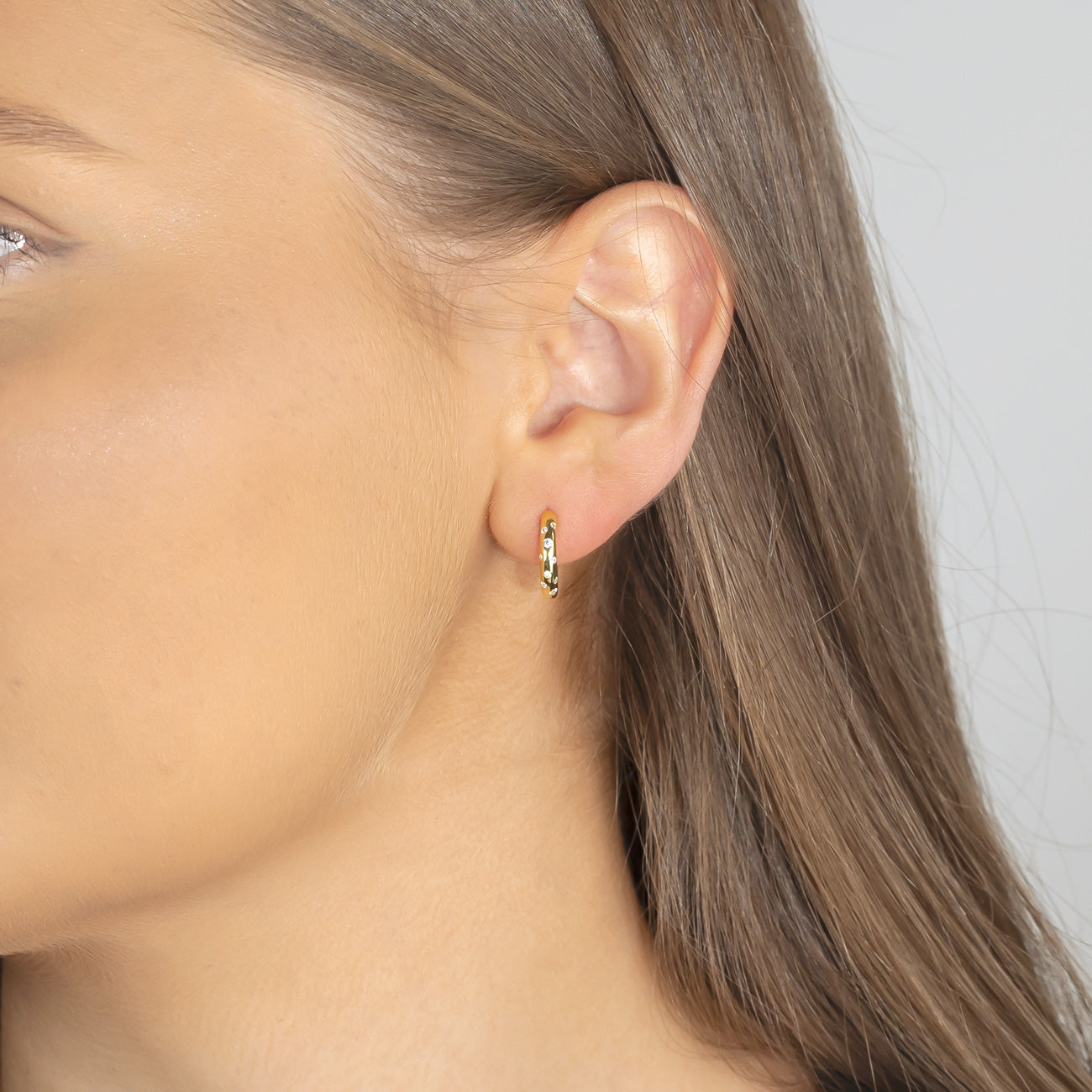 Gold Vermeil Scattered Stones Hinged Hoop Earrings