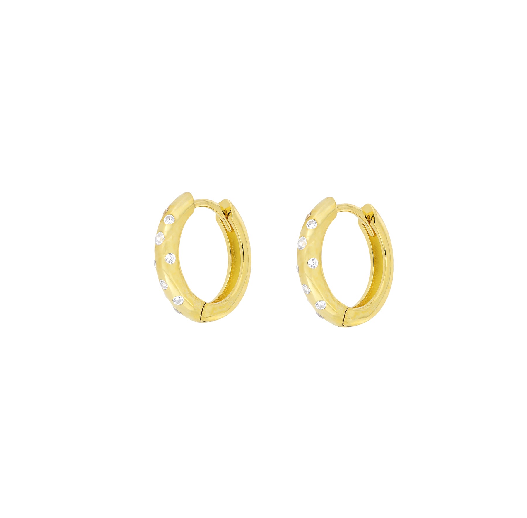 Gold Vermeil Scattered Stones Hinged Hoop Earrings