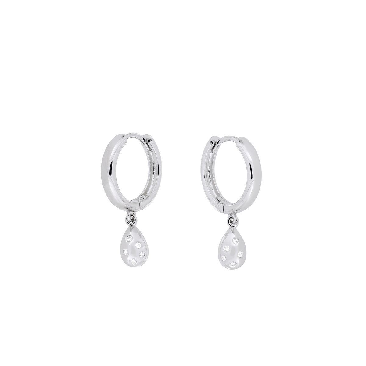 Sterling Silver Hoop Earrings with Teardrop Charm