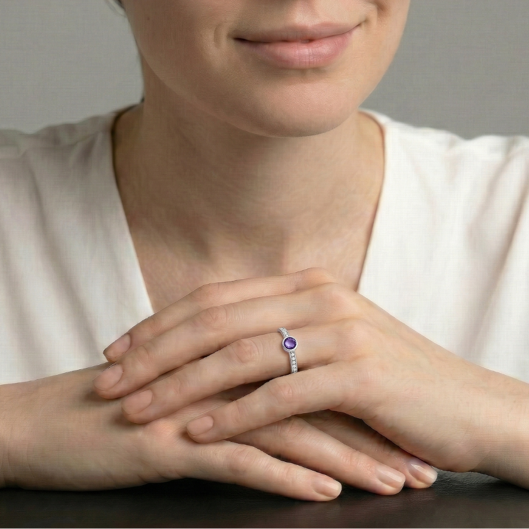 Amethyst & White Topaz Ring in Sterling Silver