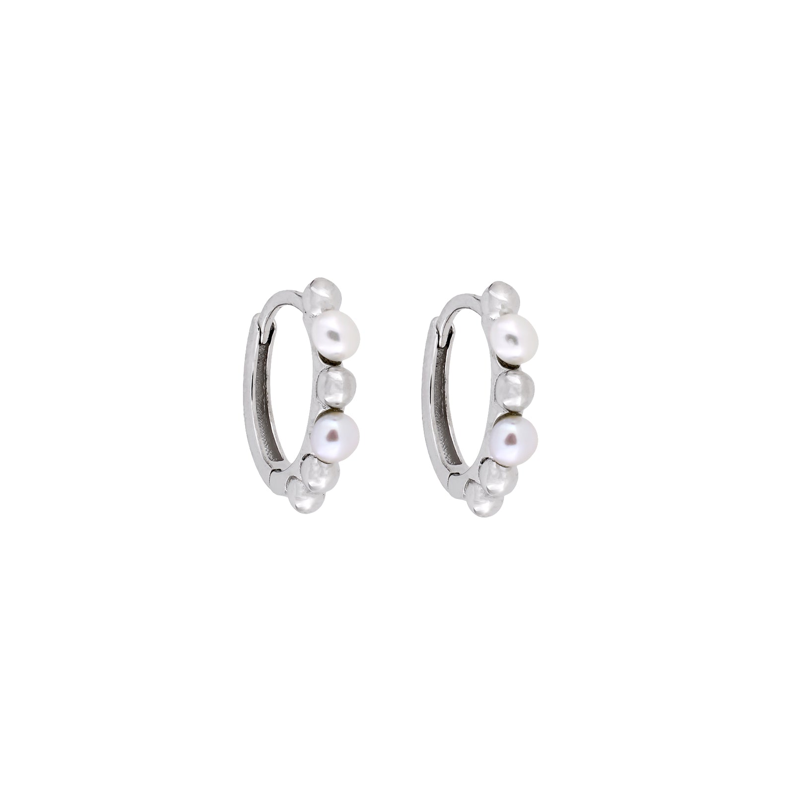 Pearl and Bead Hinge Hoop Earrings