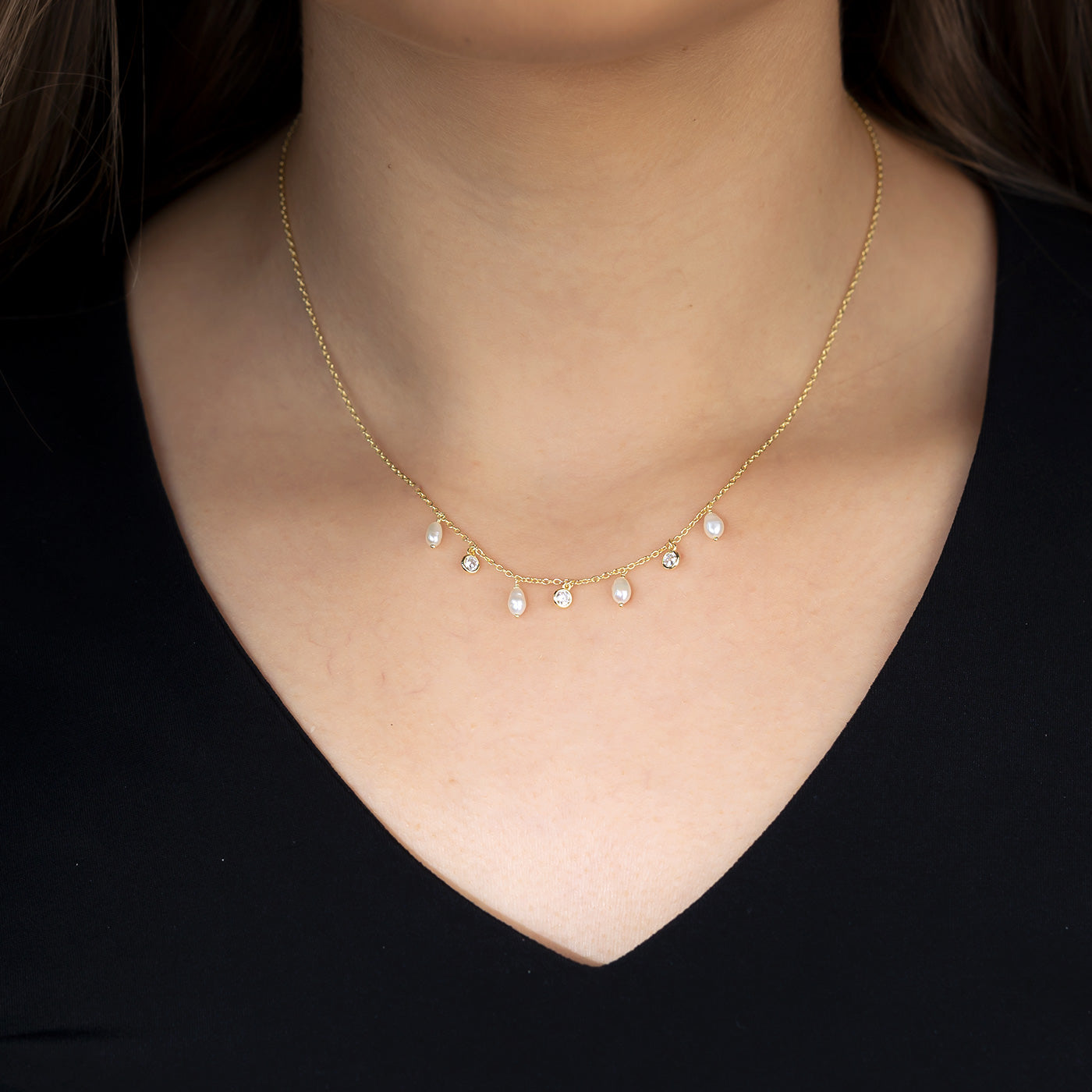 Freshwater Pearl and Cubic Zirconia Necklace