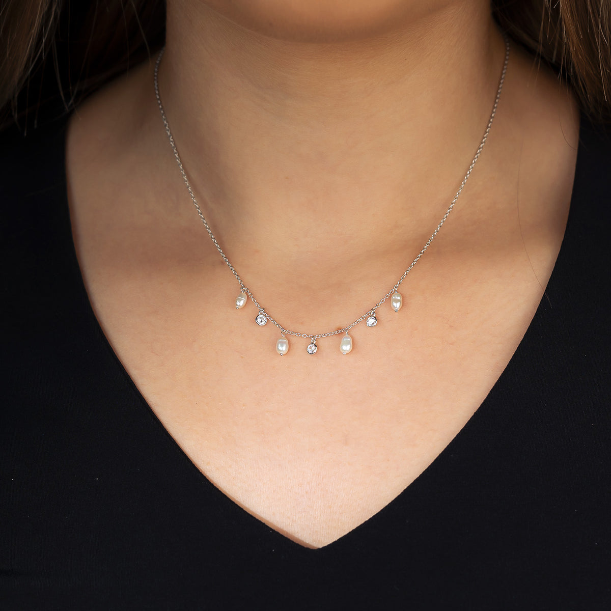 Freshwater Pearl and Cubic Zirconia Necklace
