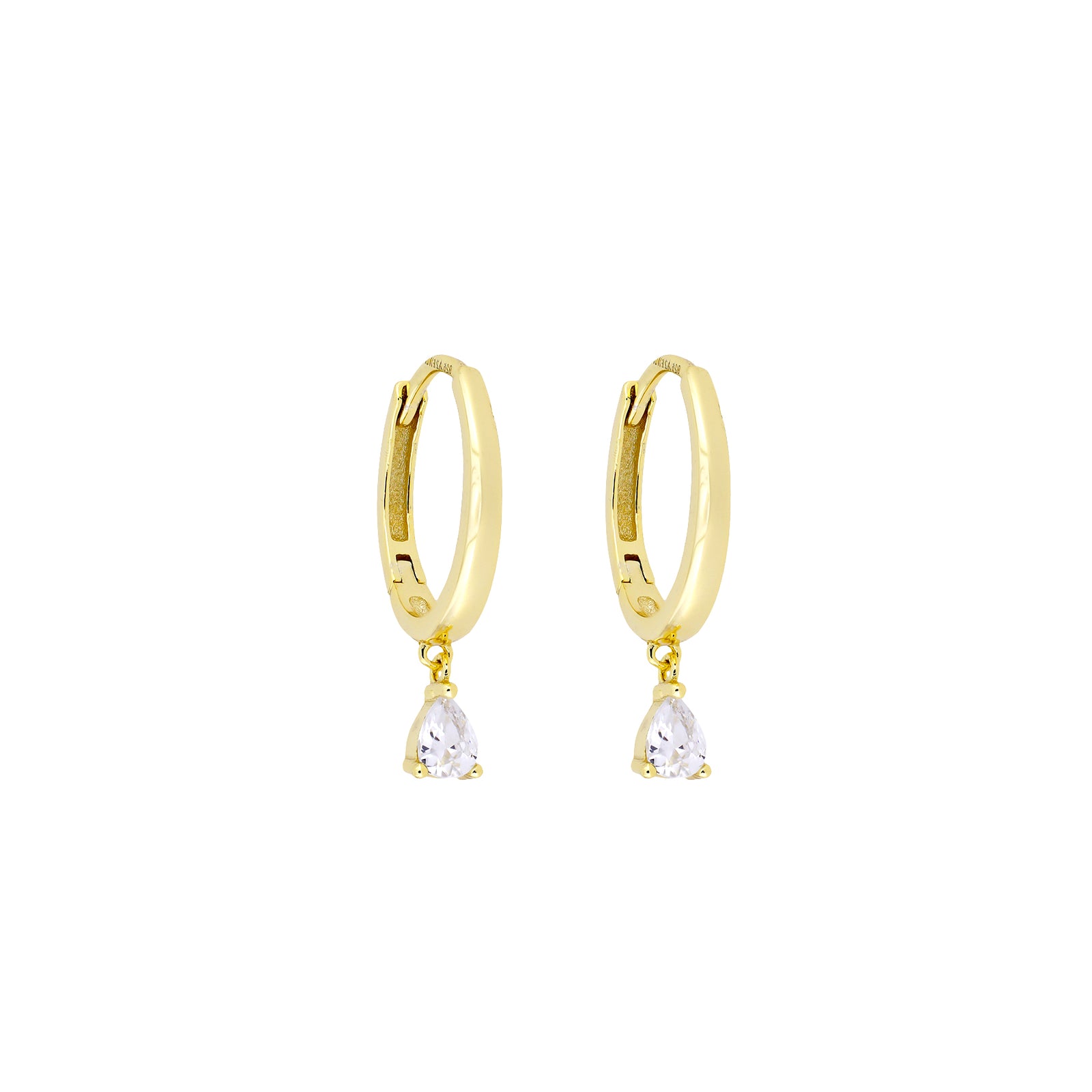 Hinge Hoop Earrings with Teardrop Cubic Zirconia Charms