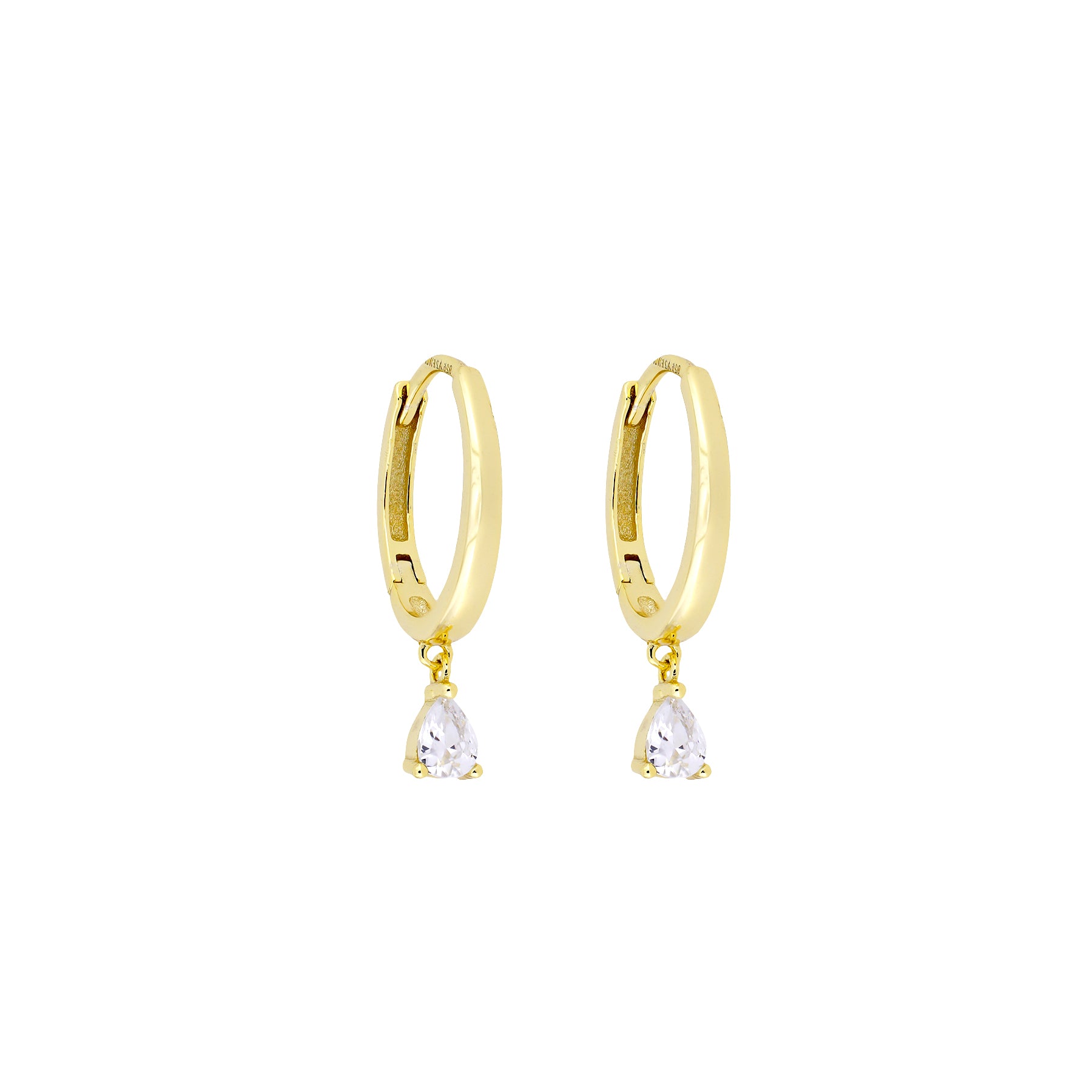 Hinge Hoop Earrings with Teardrop Cubic Zirconia Charms